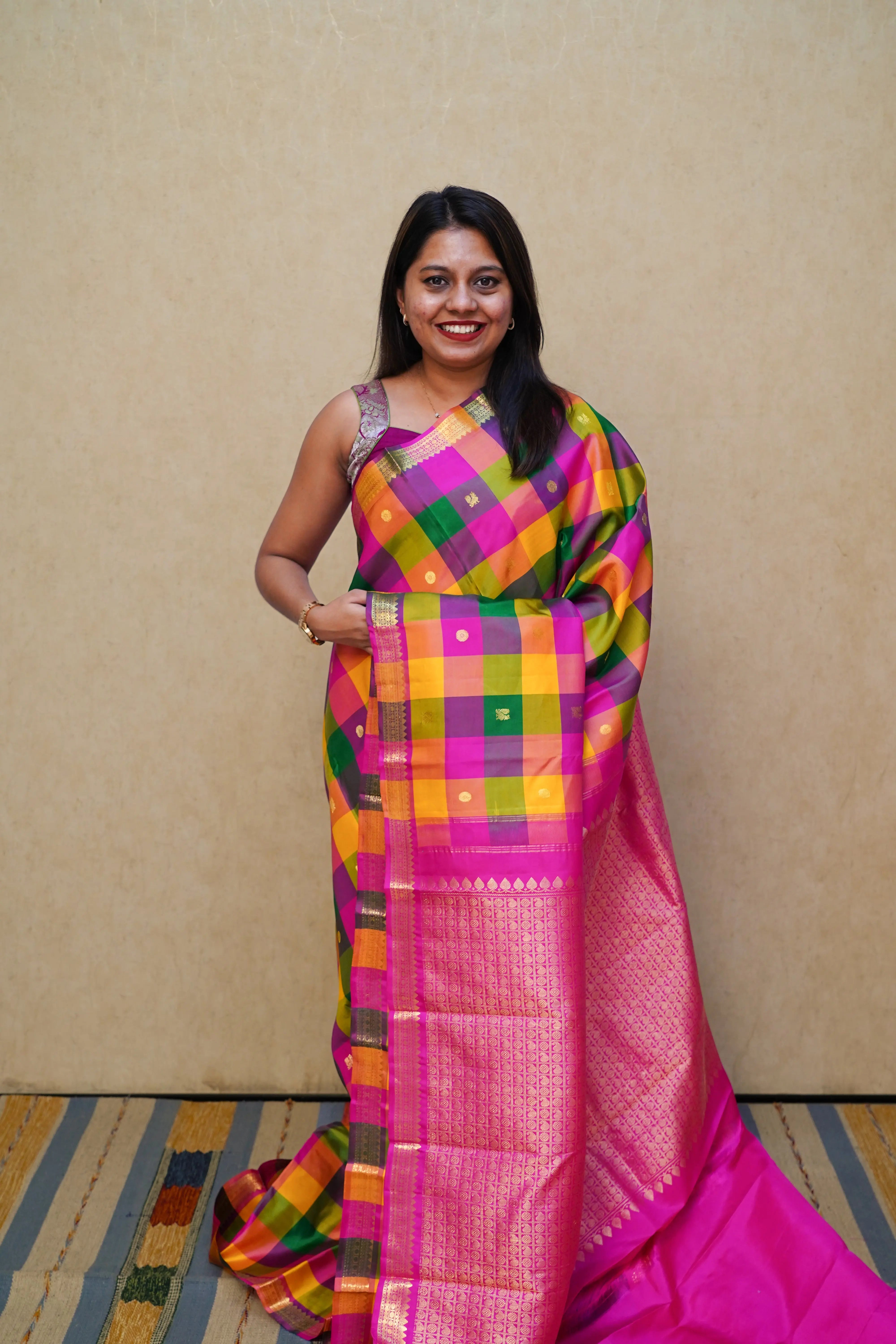 MULTICOLOR PURE KANCHIVARAM SILK SAREE - Queens Jewel Emporium