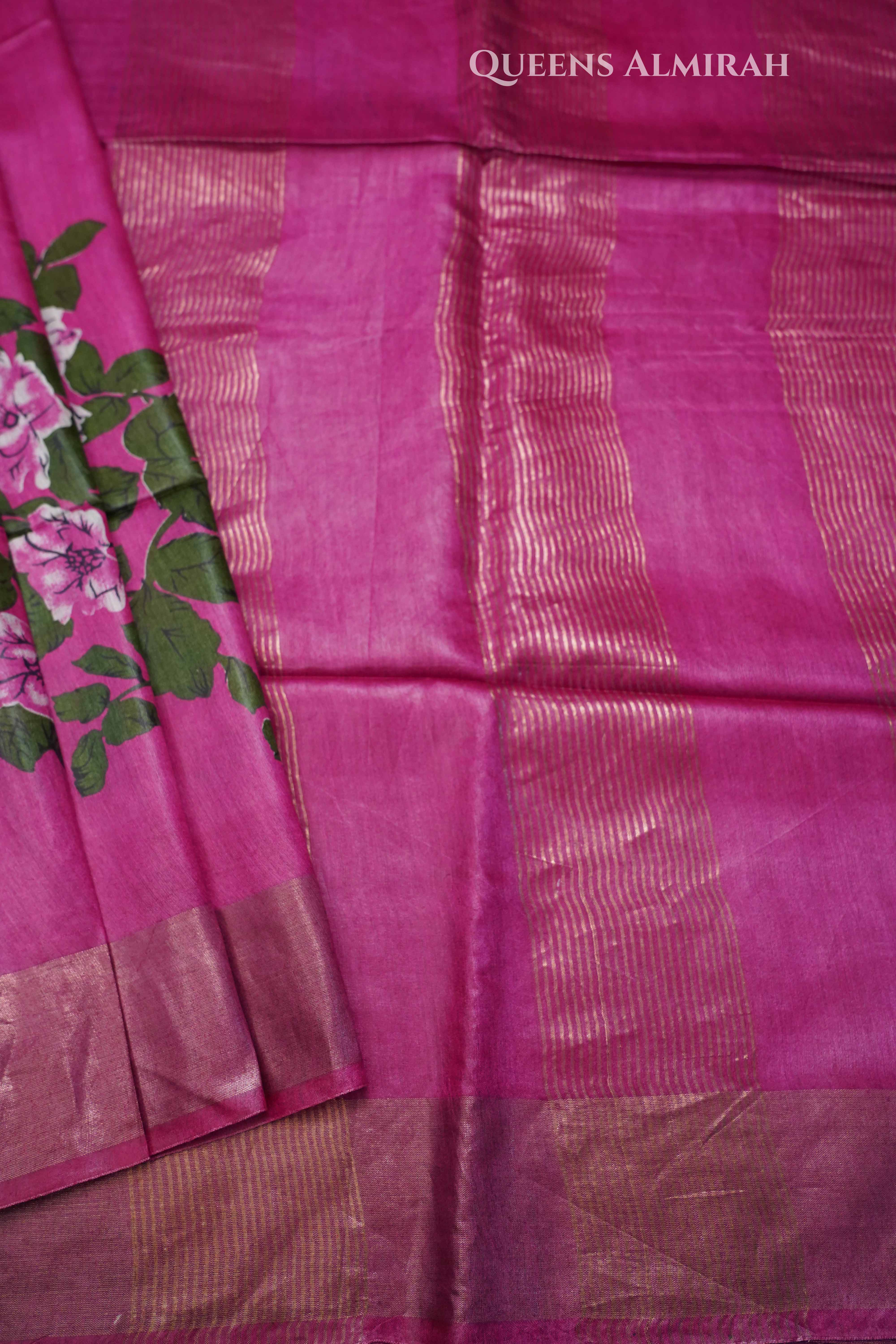 Magenta Pink Pure tussar silk Saree QUEENS ALMIRAH