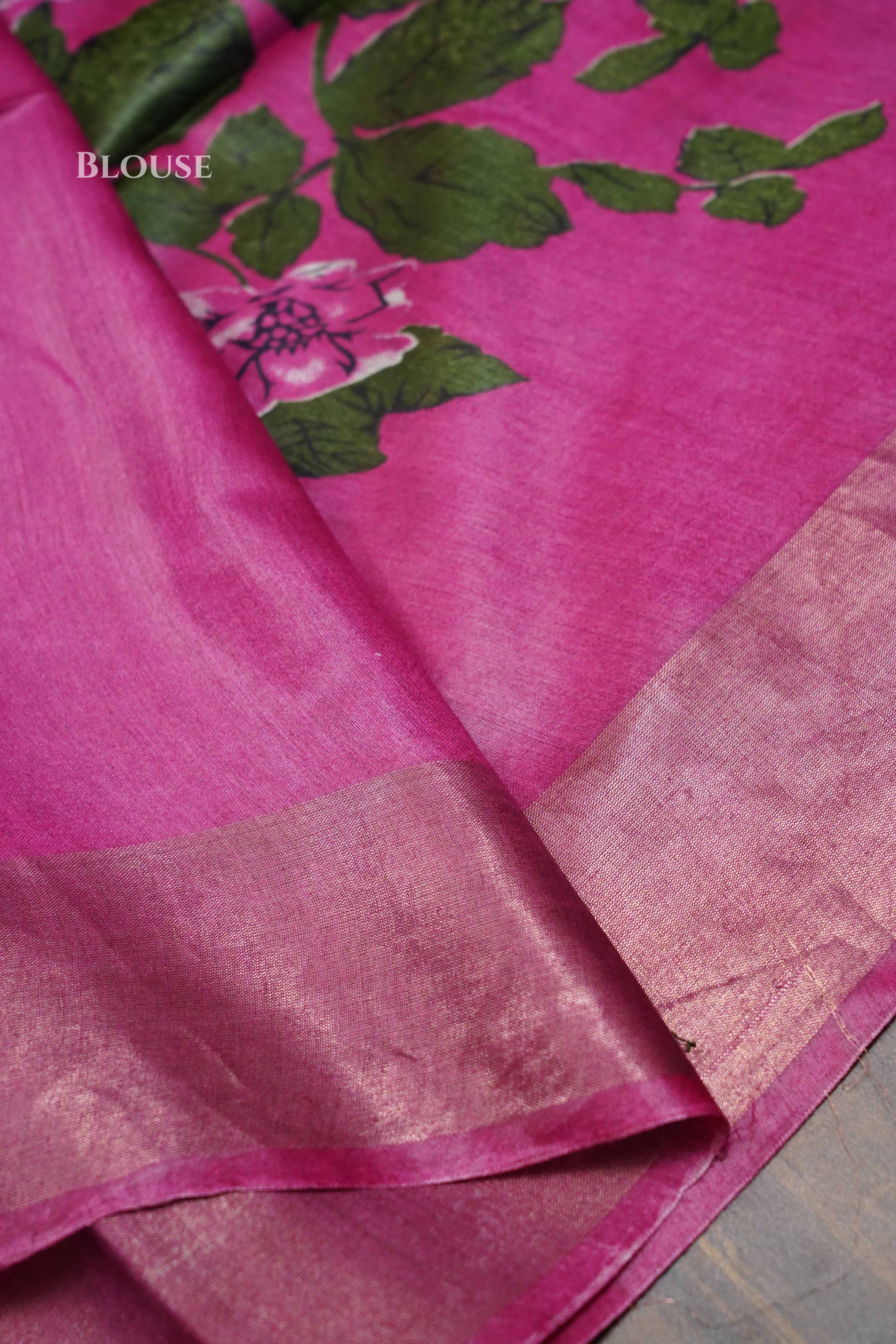 Magenta Pink Pure tussar silk Saree QUEENS ALMIRAH