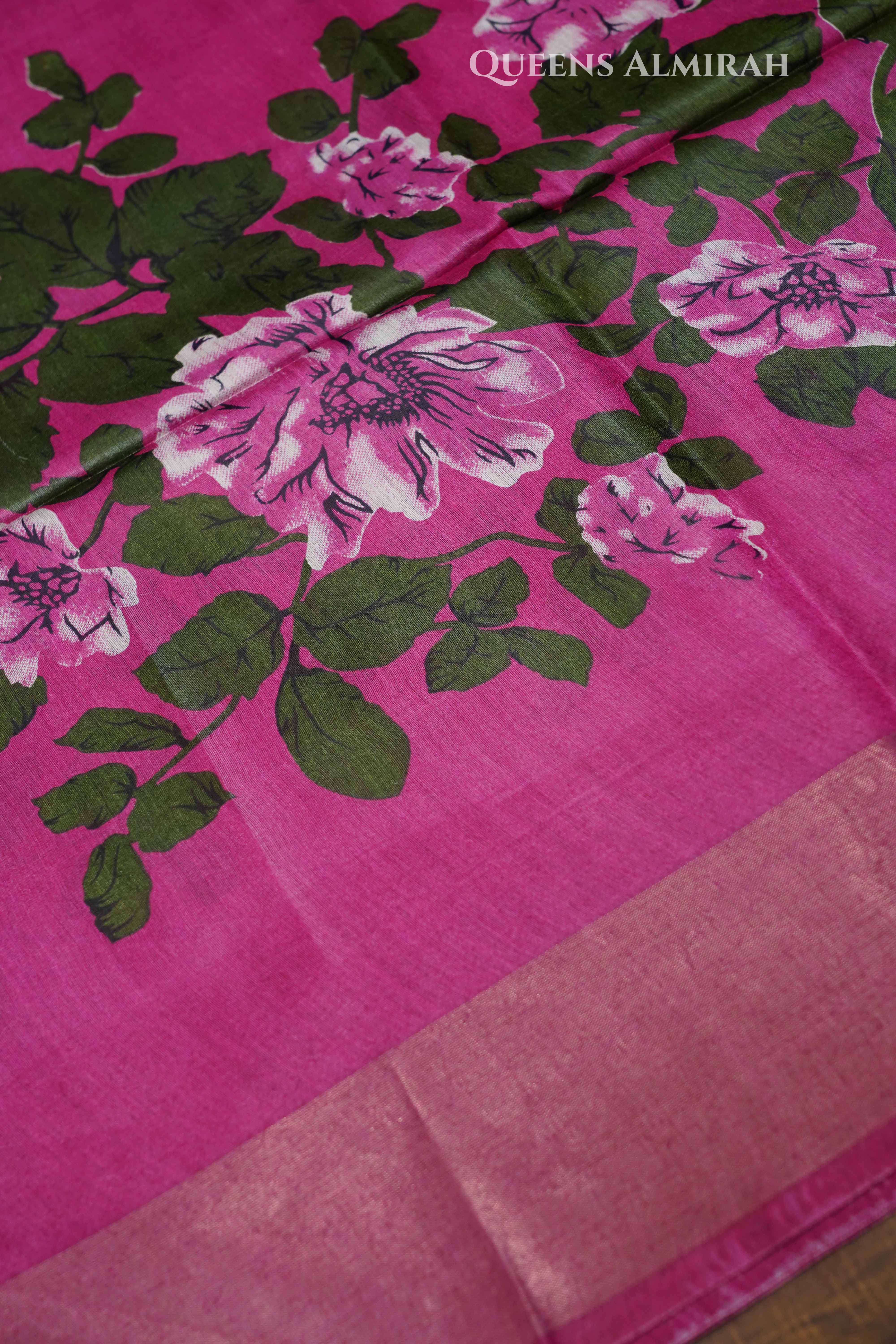 Magenta Pink Pure tussar silk Saree QUEENS ALMIRAH