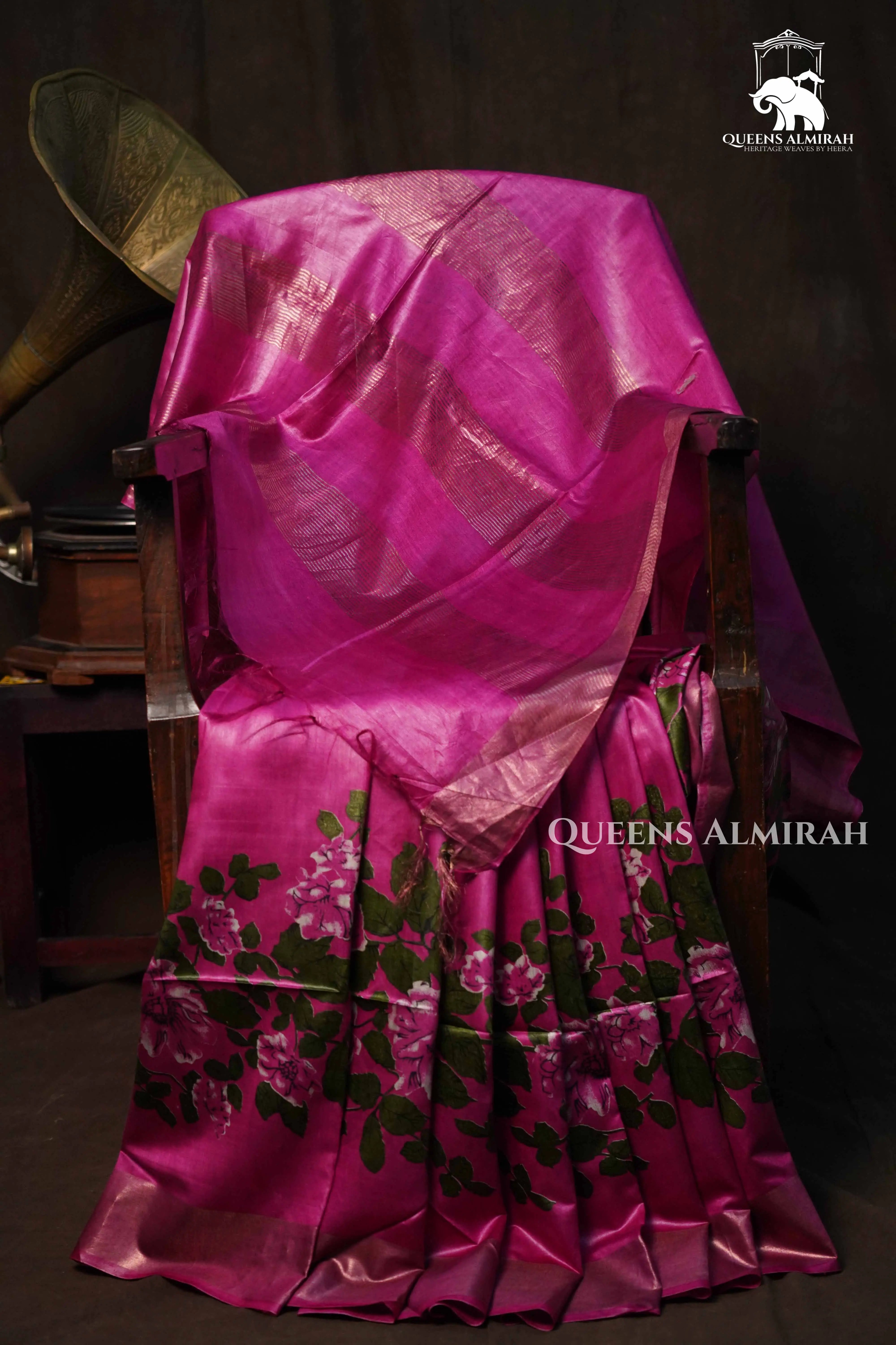 Magenta Pink Pure tussar silk Saree QUEENS ALMIRAH
