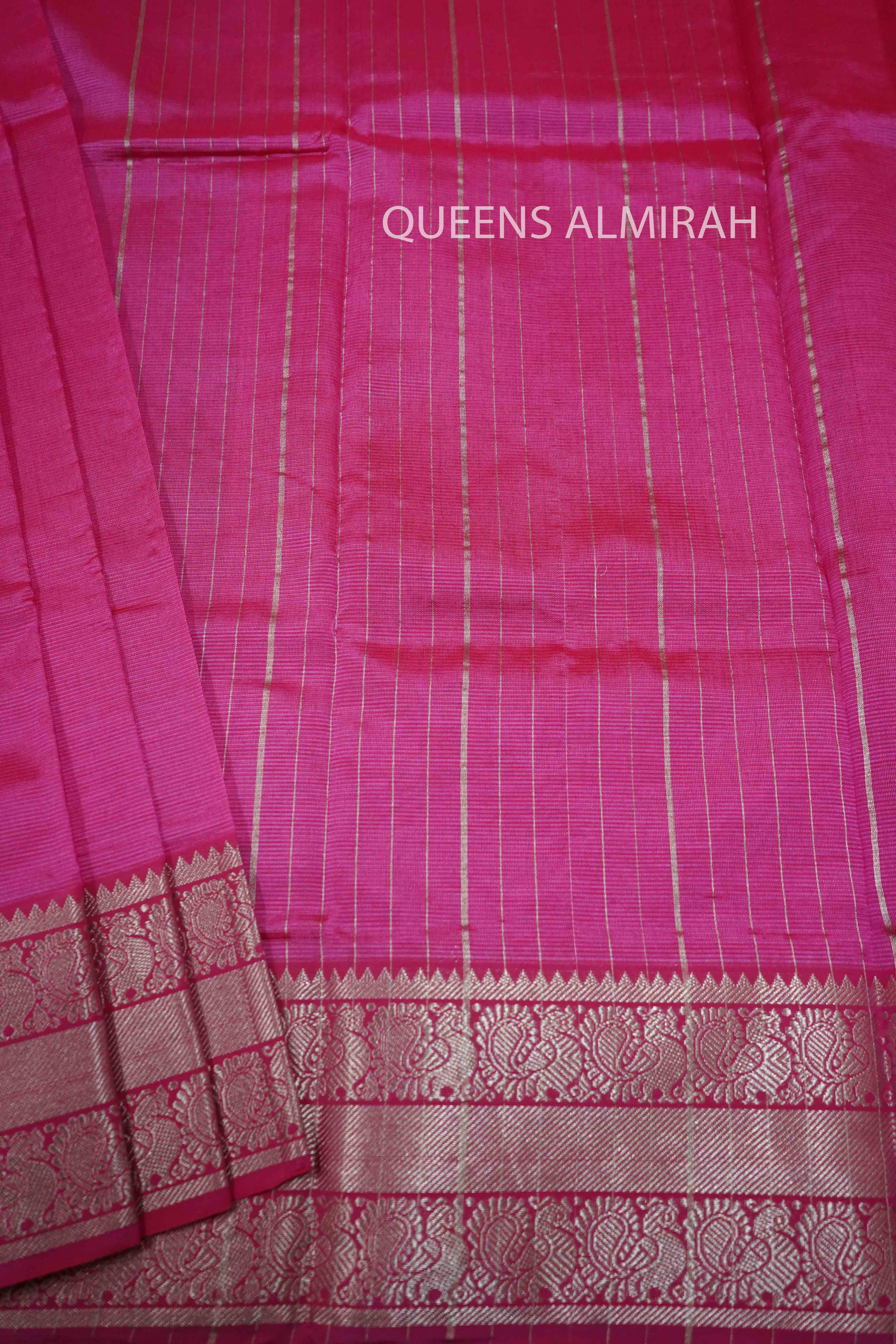 MAGENTA WIITH WOVEN BORDER MANGALGIRI SAREE - Queens Jewel Emporium