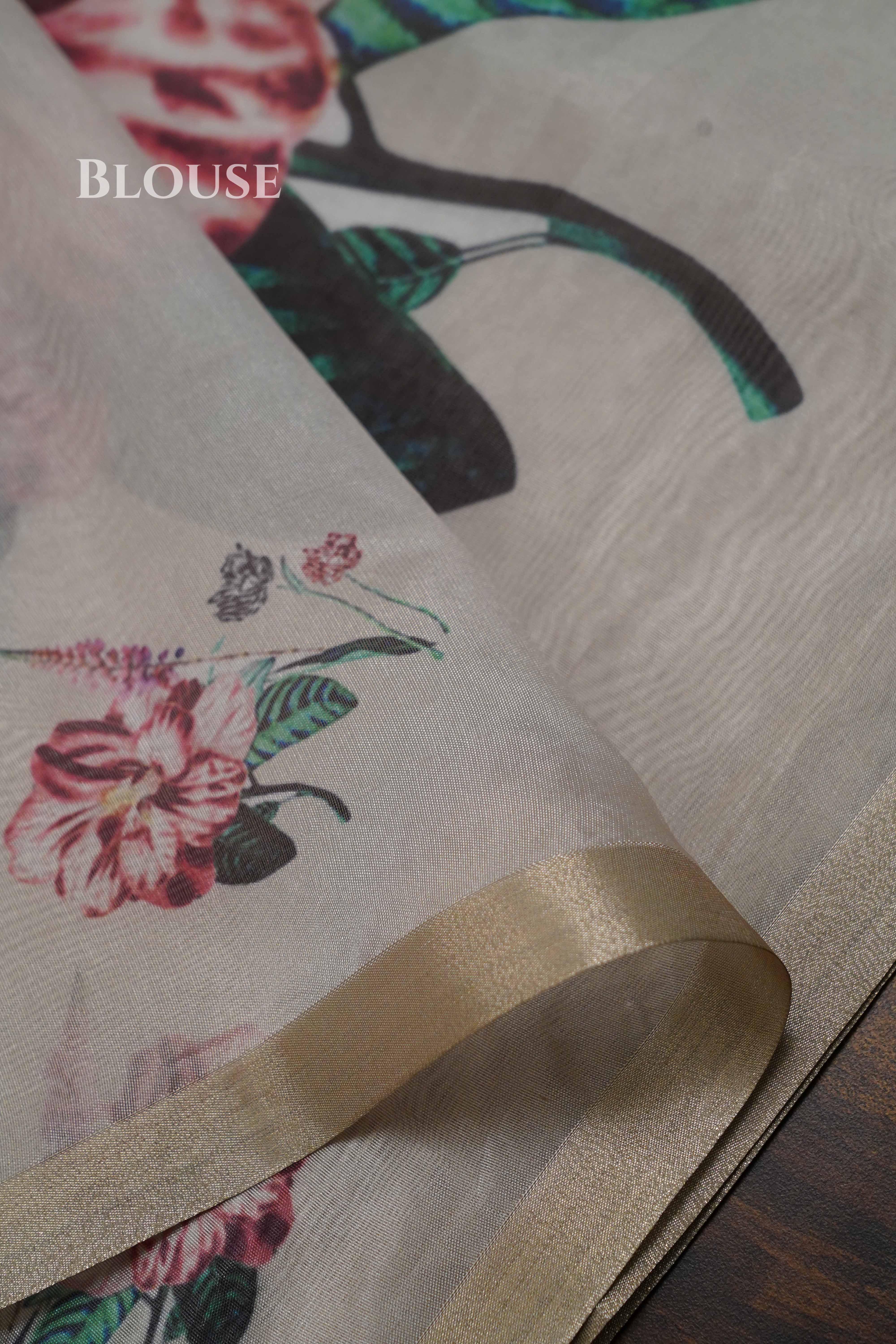 Mahanati Off-White Floral Organza Saree QUEENS ALMIRAH