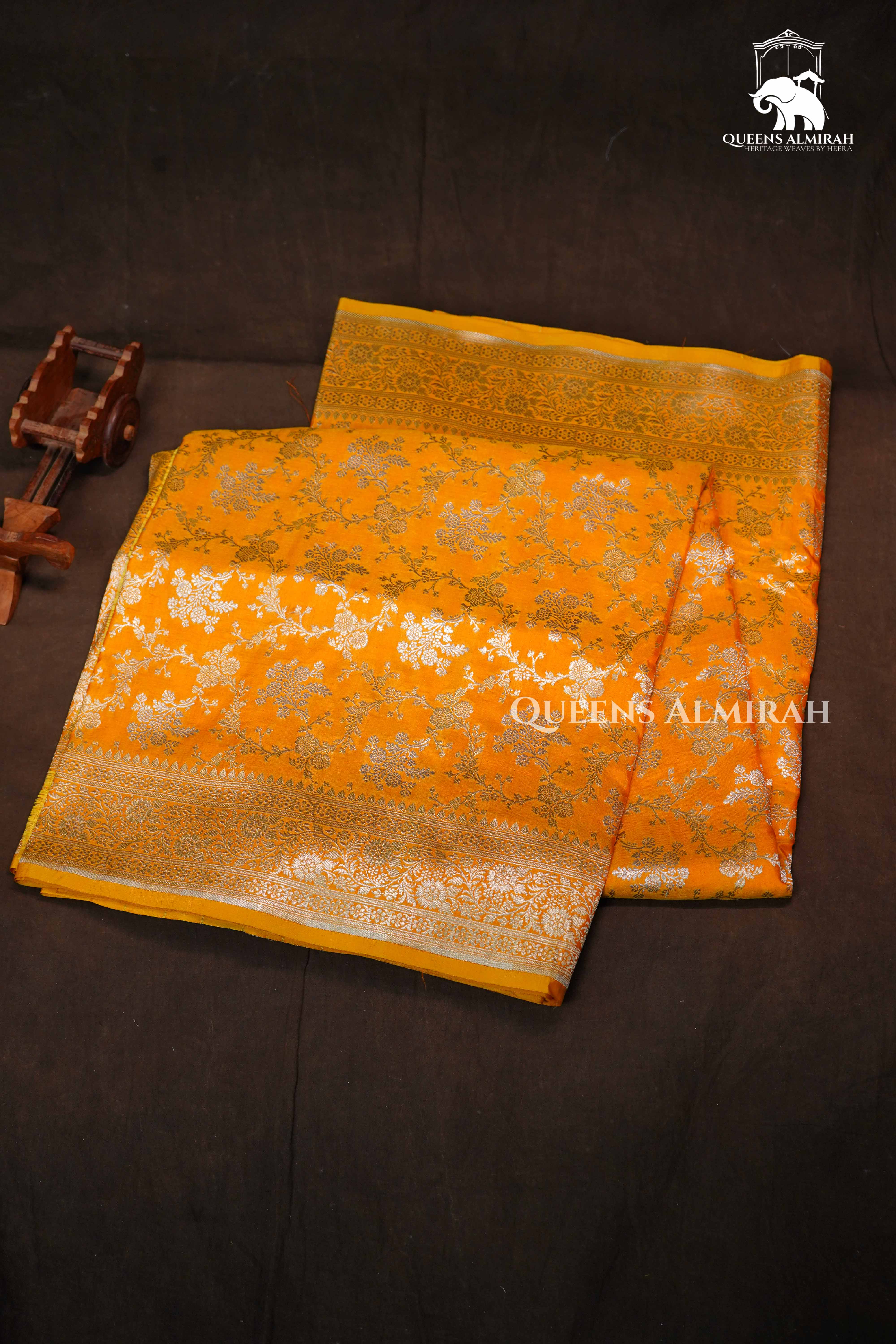 Mango Yellow Banarasi Silk Saree QUEENS ALMIRAH