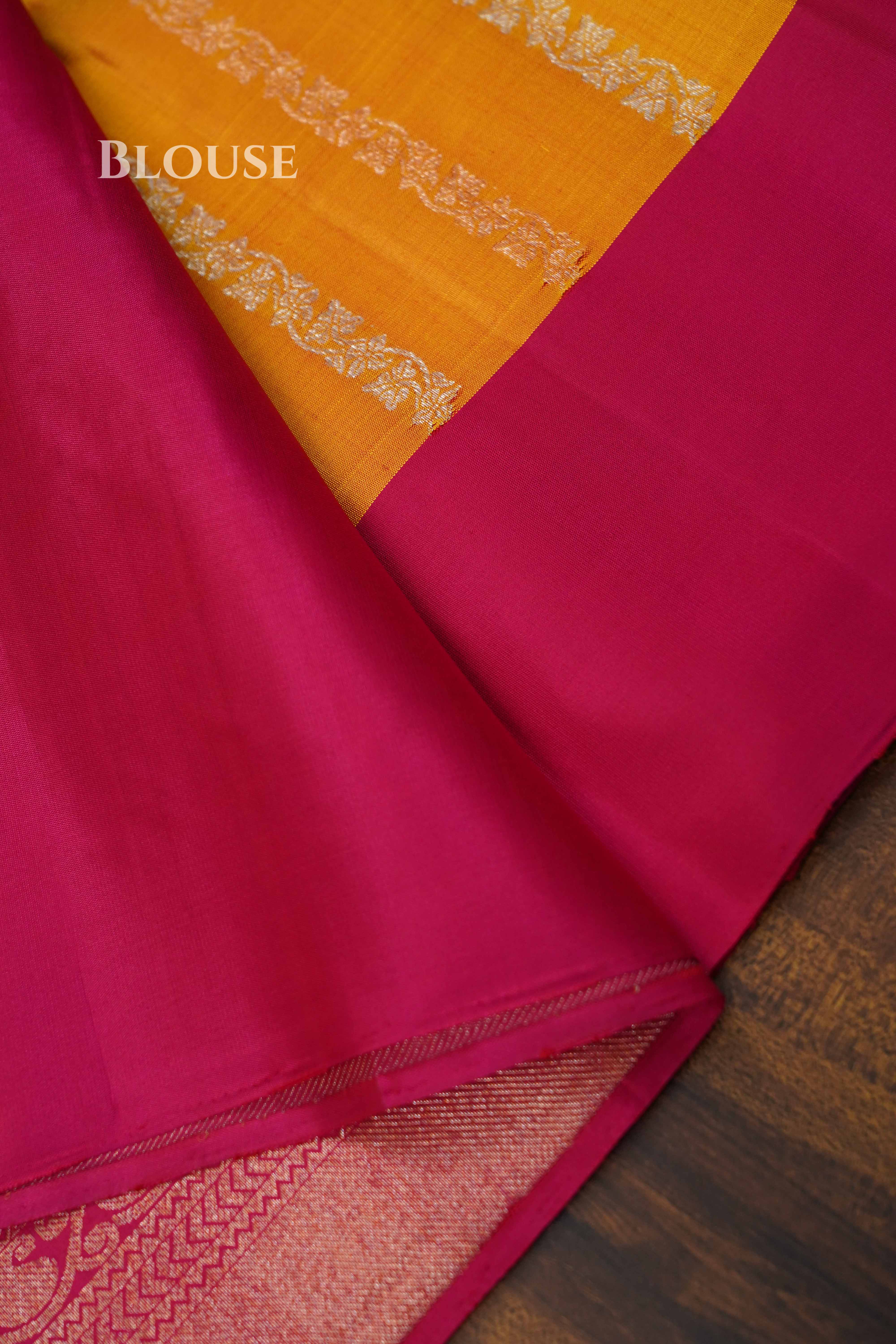 Mango Yellow With Dragon Fruit Pink Pure Soft Silk Saree QUEENS ALMIRAH