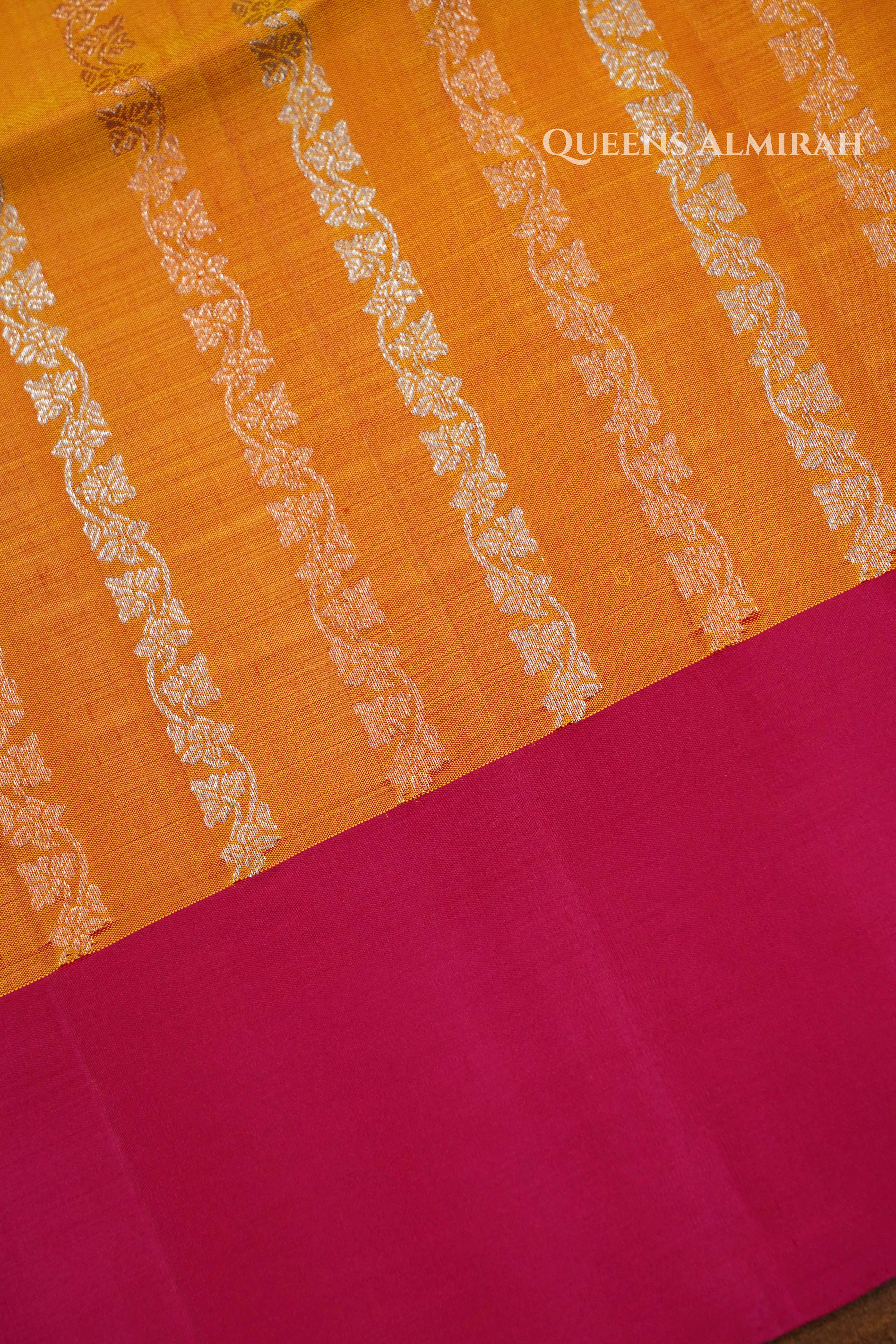 Mango Yellow With Dragon Fruit Pink Pure Soft Silk Saree QUEENS ALMIRAH