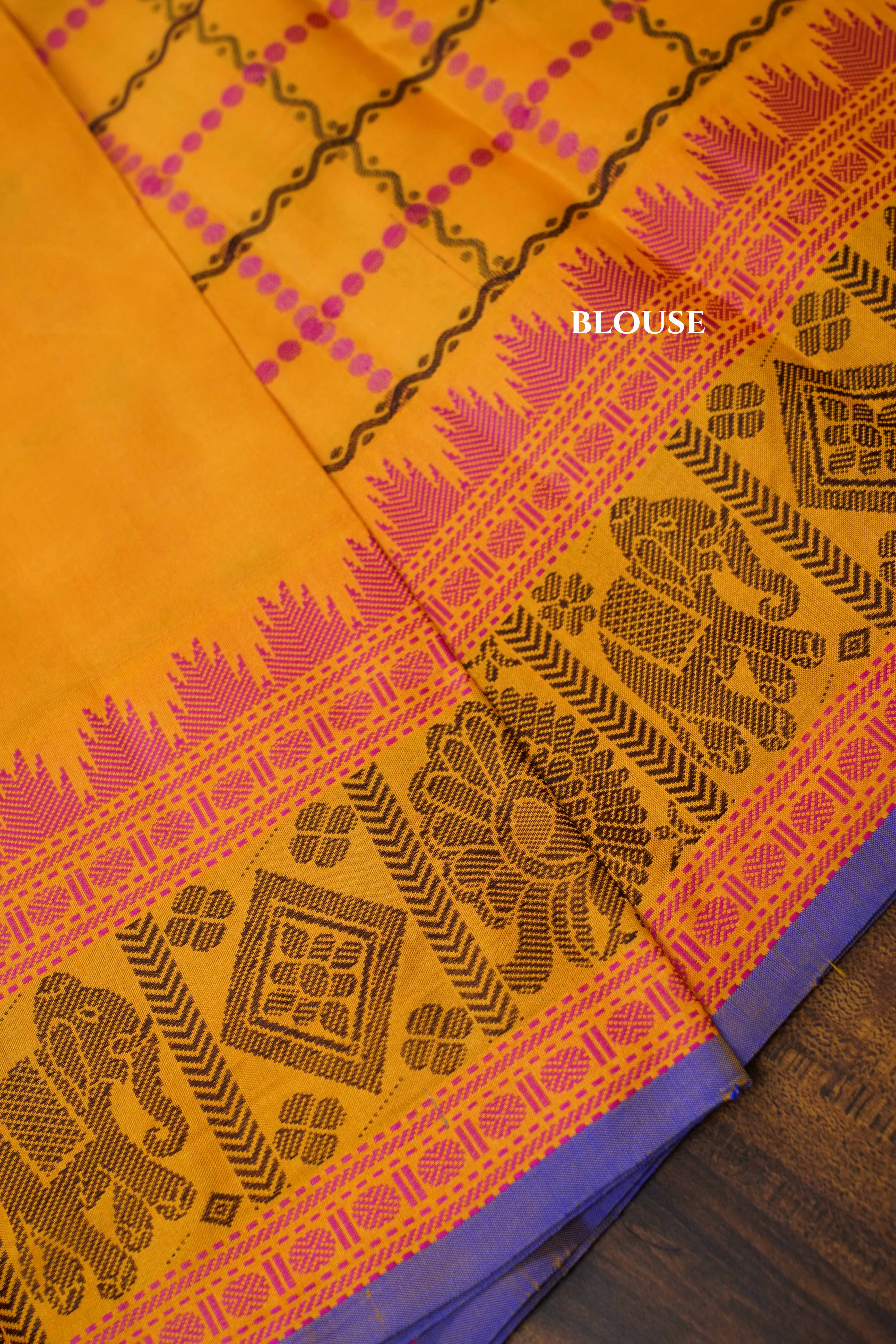 Mango Yellow With Pink Pure Kanchivaram Silk Saree 1 QUEENS ALMIRAH