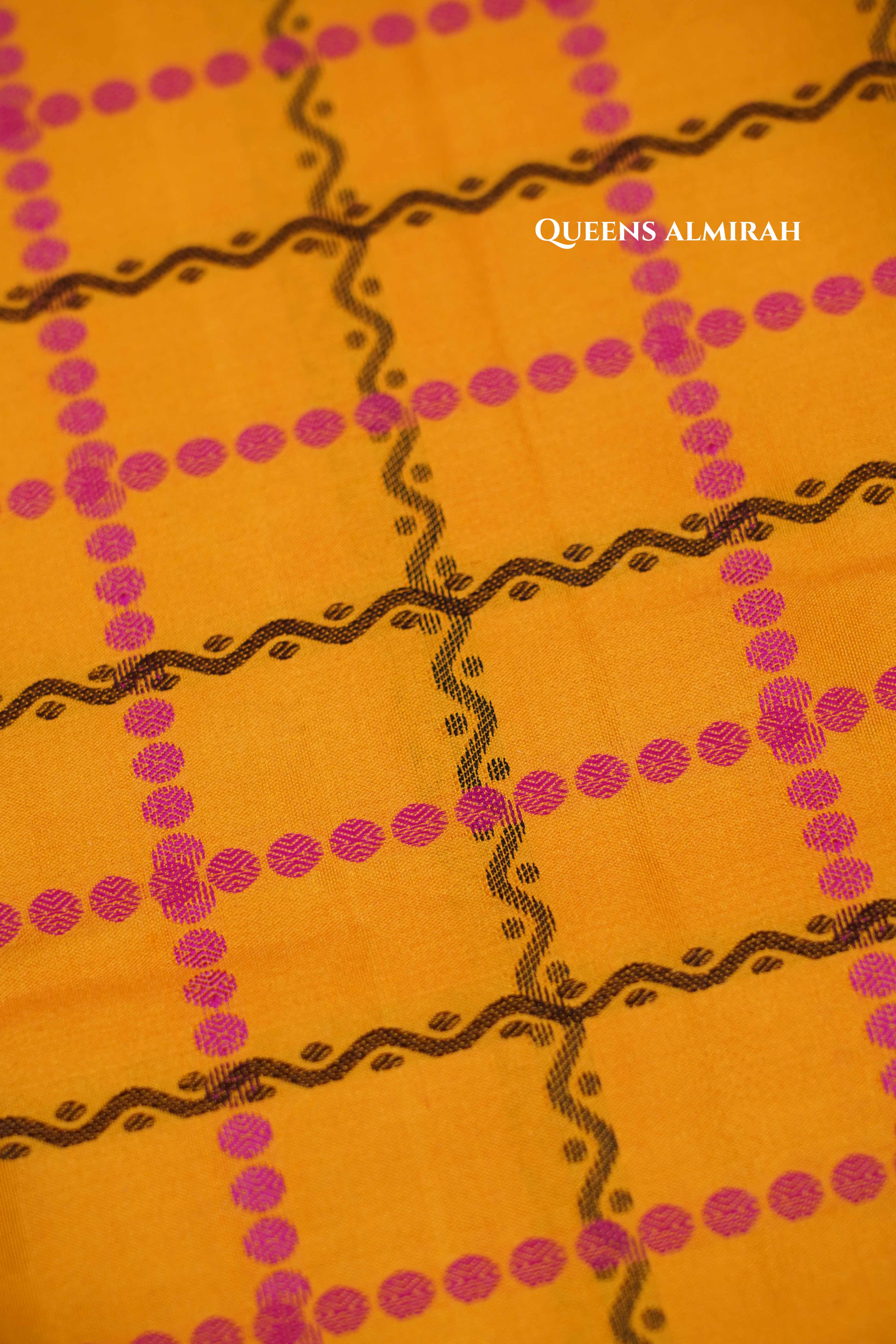 Mango Yellow With Pink Pure Kanchivaram Silk Saree 1 QUEENS ALMIRAH