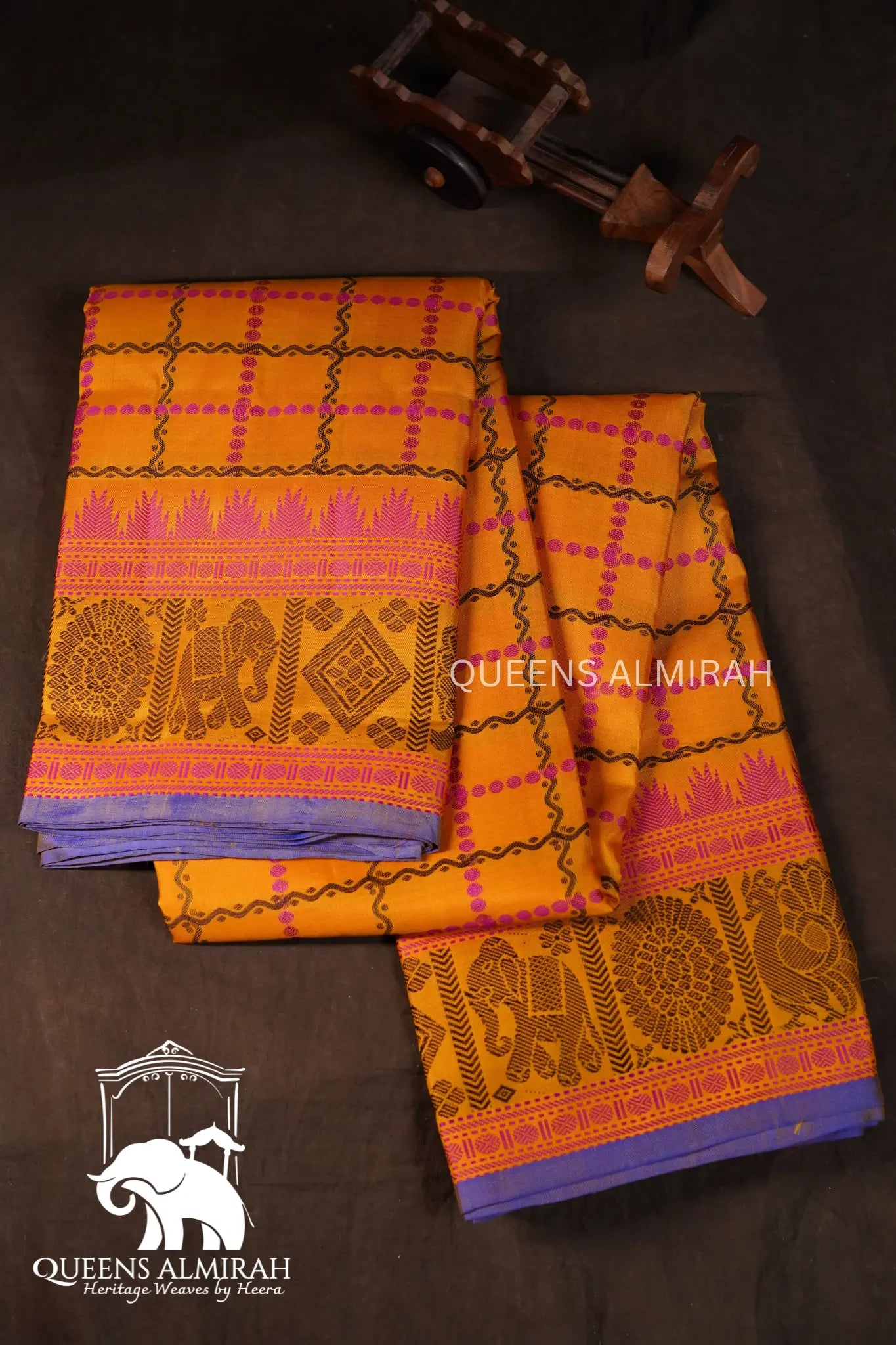 Mango Yellow With Pink Pure Kanchivaram Silk Saree 1 QUEENS ALMIRAH