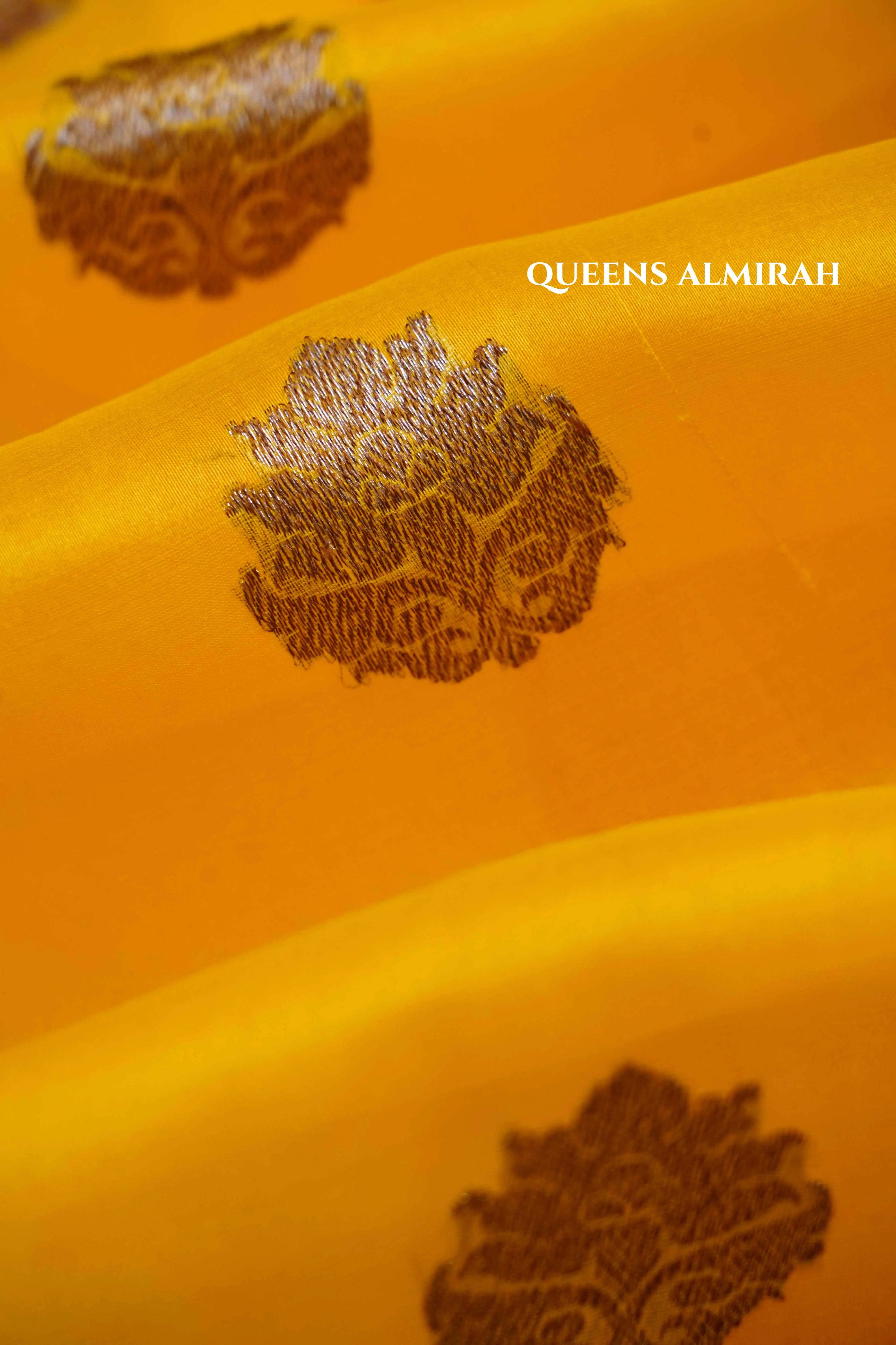 Mango Yellow With Warm Purple Banarasi Organza saree - Queens Jewel Emporium