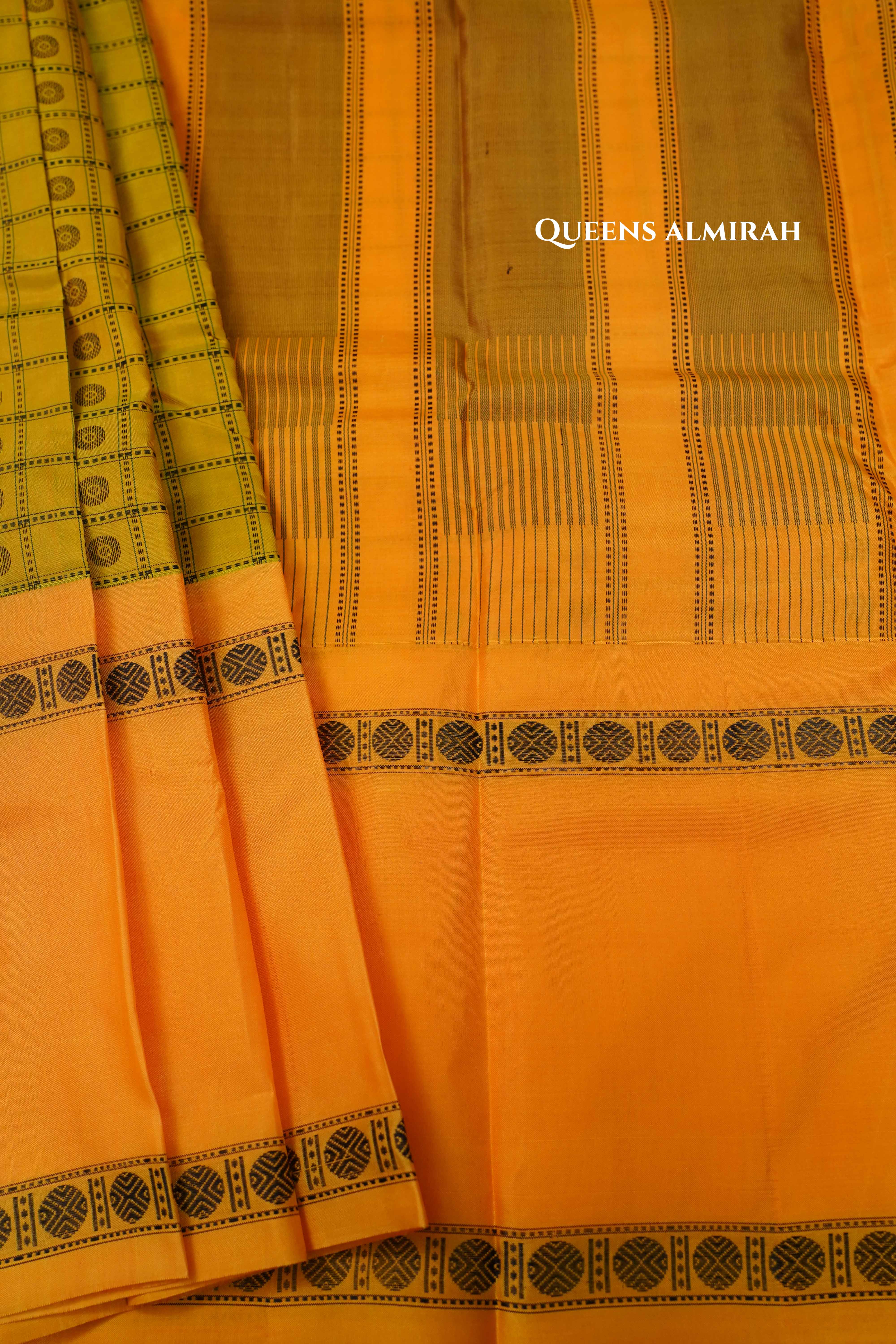Manthulir Green With Yellow Kanchivaram silk saree QUEENS ALMIRAH
