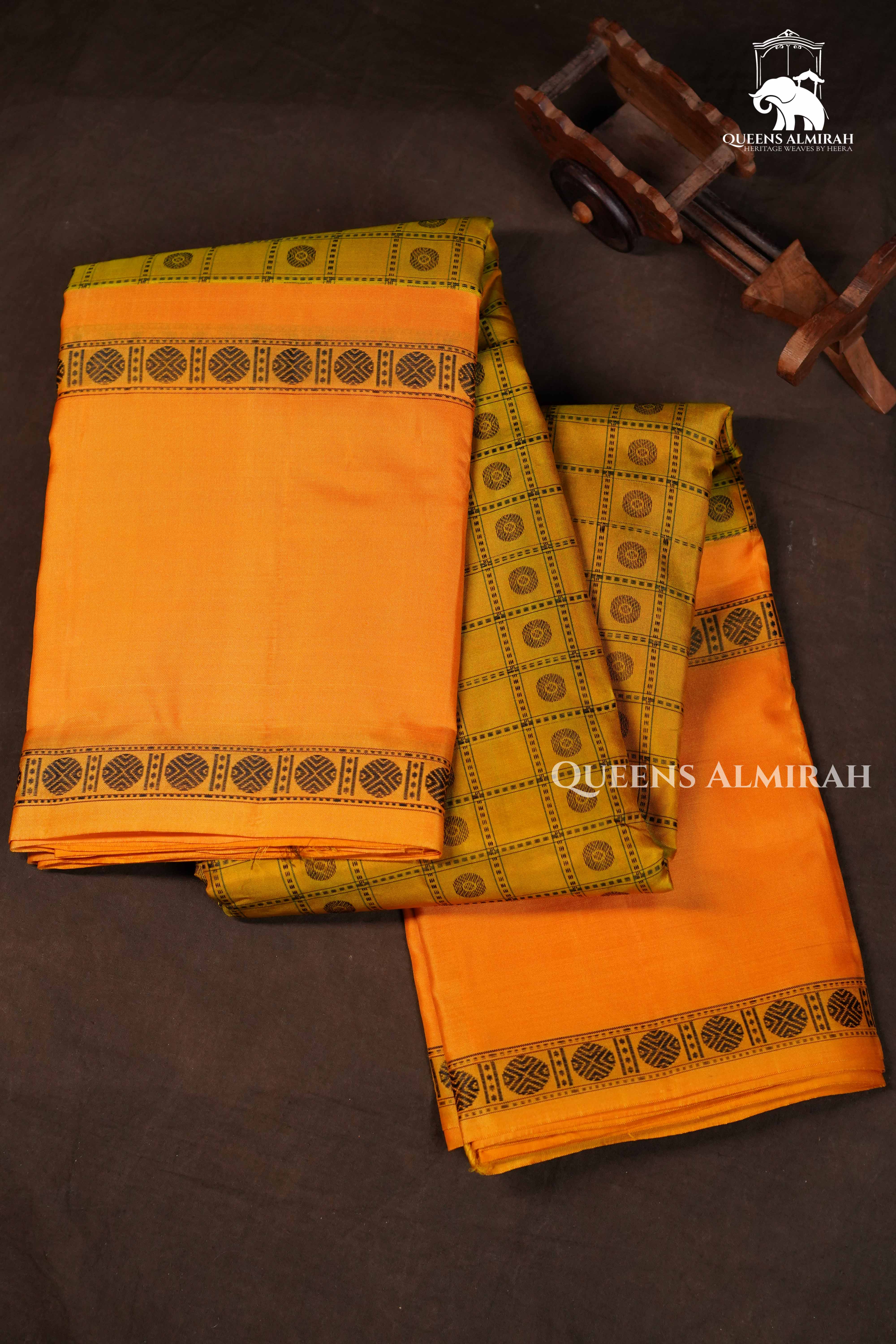 Manthulir Green With Yellow Kanchivaram silk saree QUEENS ALMIRAH
