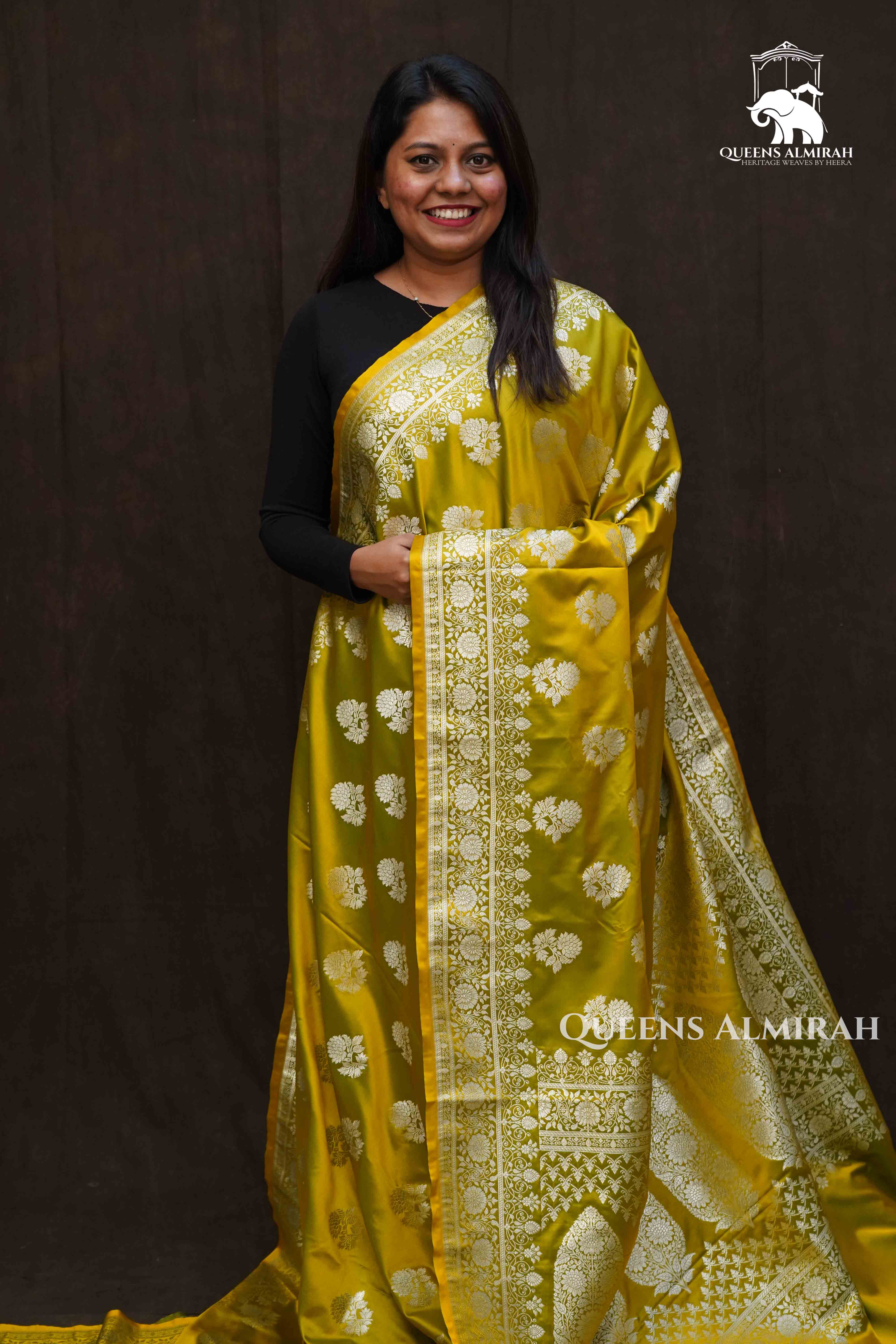 Manthulir Yellow Mushru  Banarasi Silk Saree - Queens Jewel Emporium