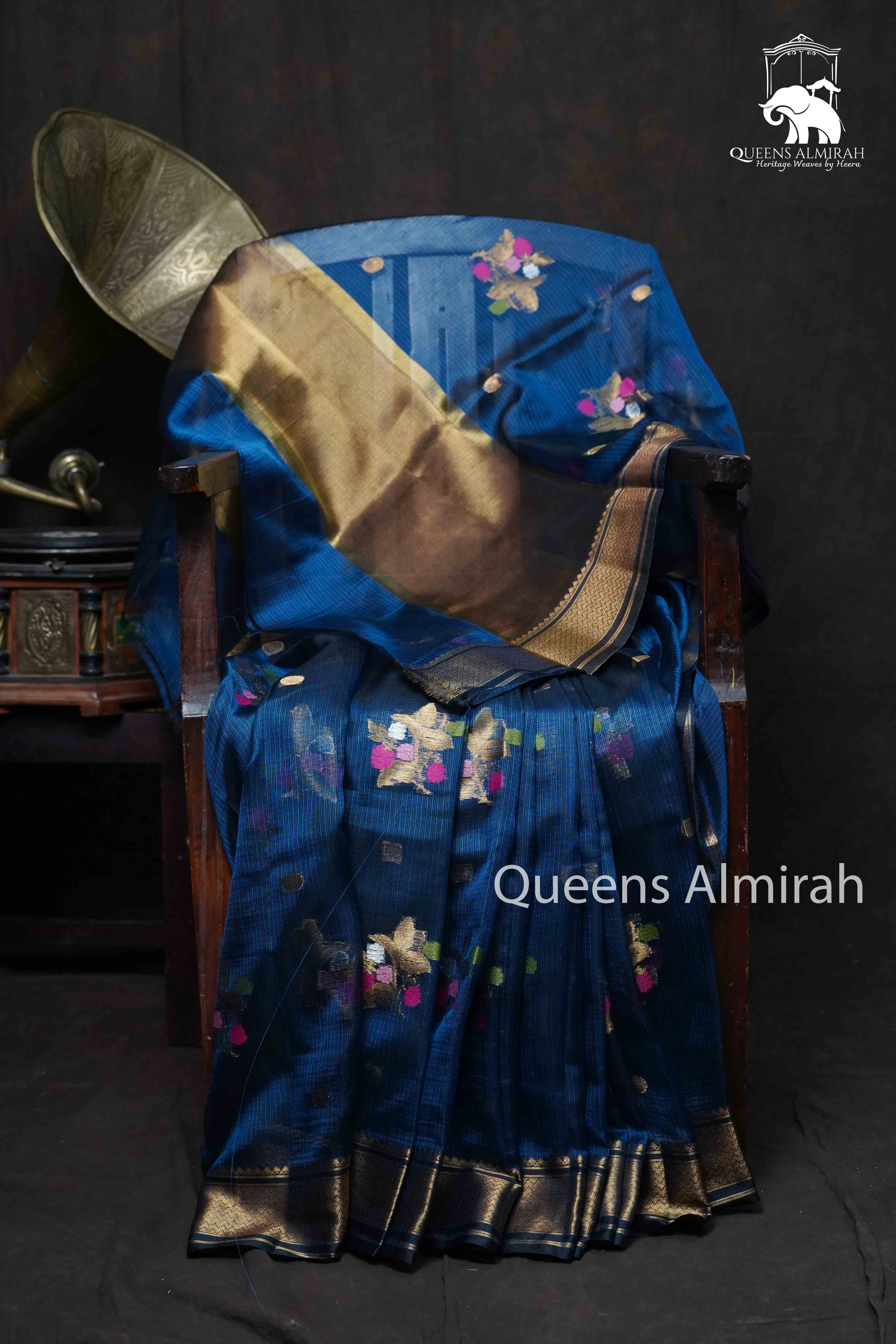 Marine Blue Pure Kota Silk Saree - Queens Jewel Emporium