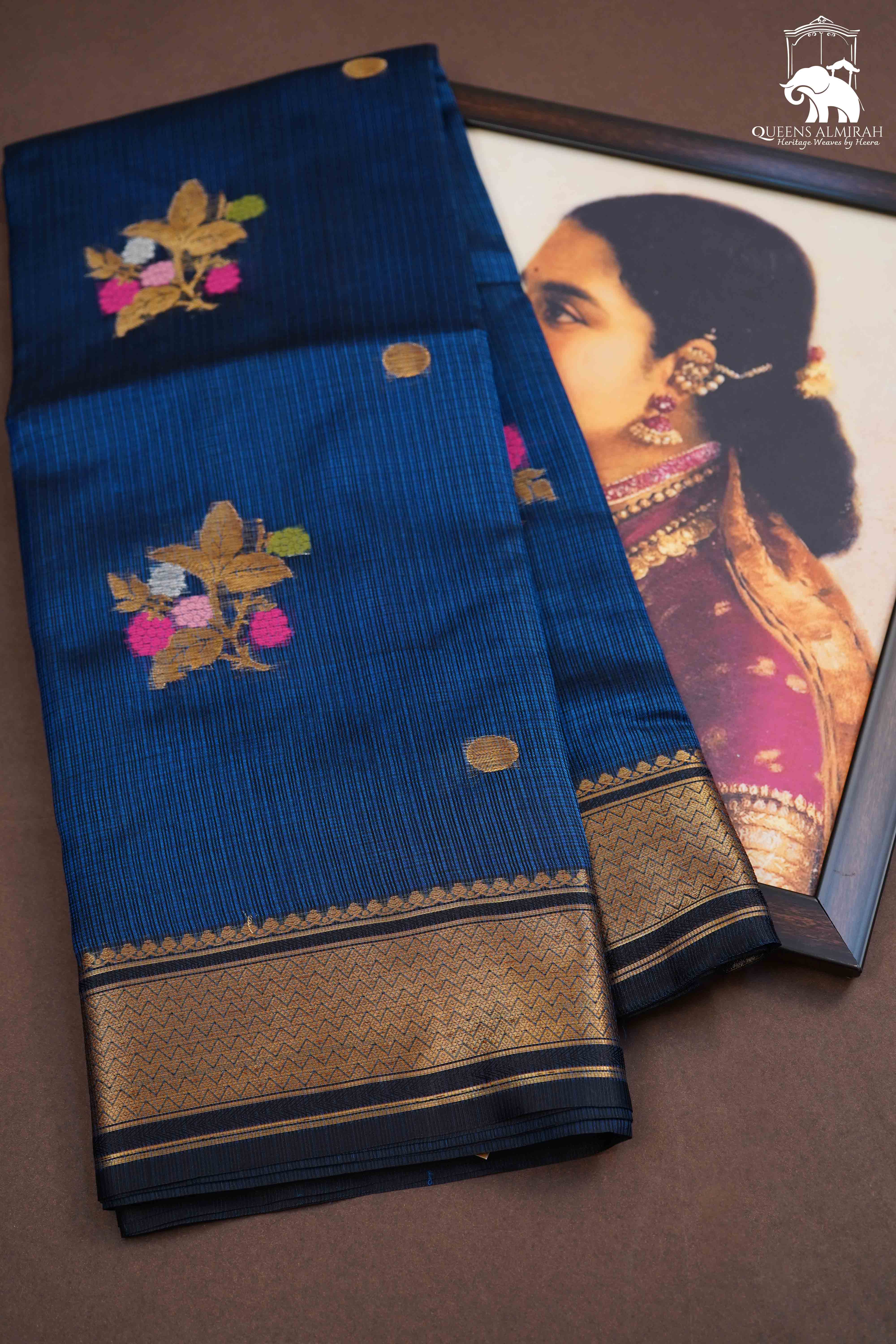 MARINE BLUE PURE KOTA SILK SAREE - Queens Jewel Emporium