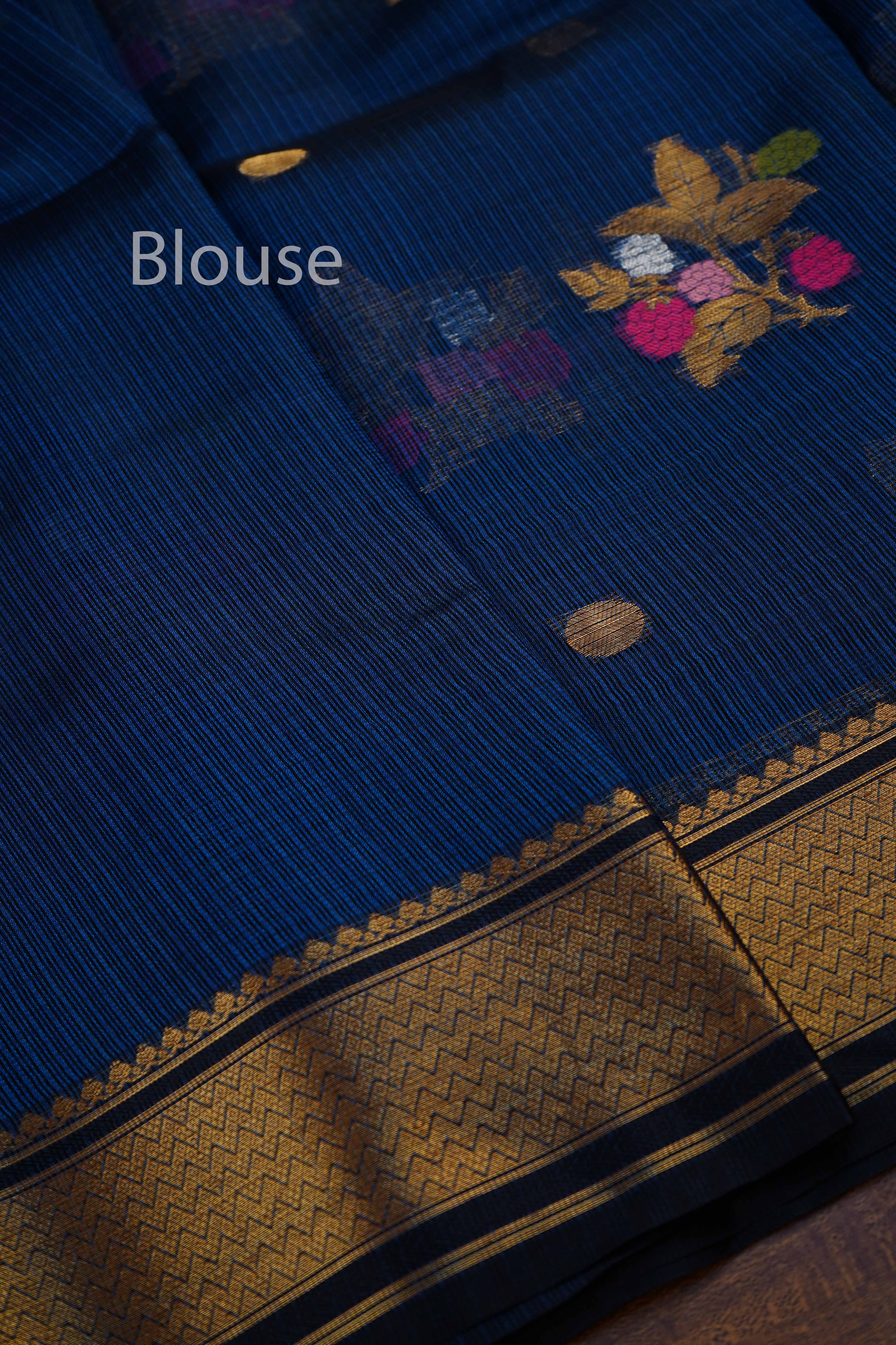 MARINE BLUE PURE KOTA SILK SAREE - Queens Jewel Emporium