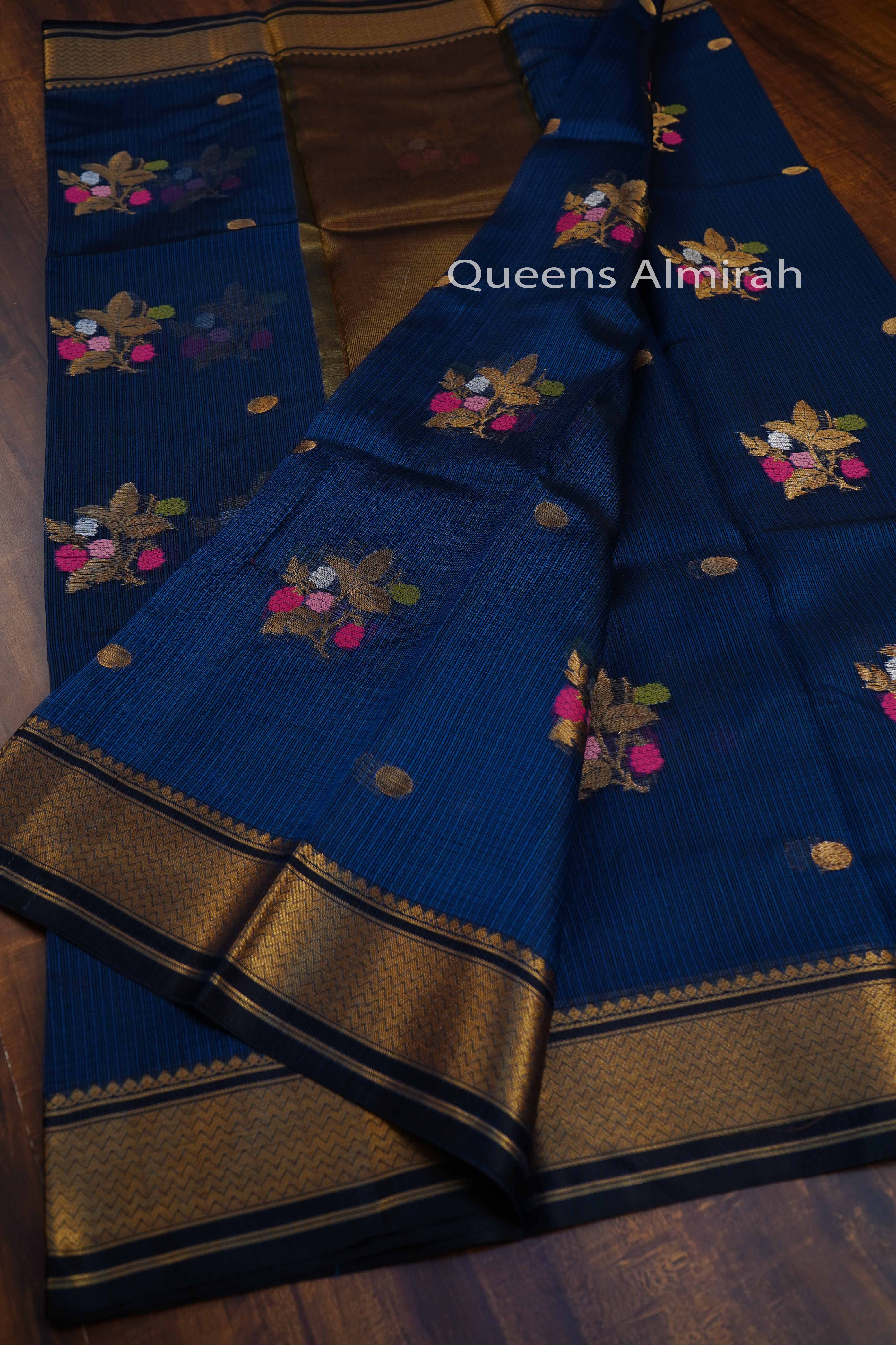 MARINE BLUE PURE KOTA SILK SAREE - Queens Jewel Emporium