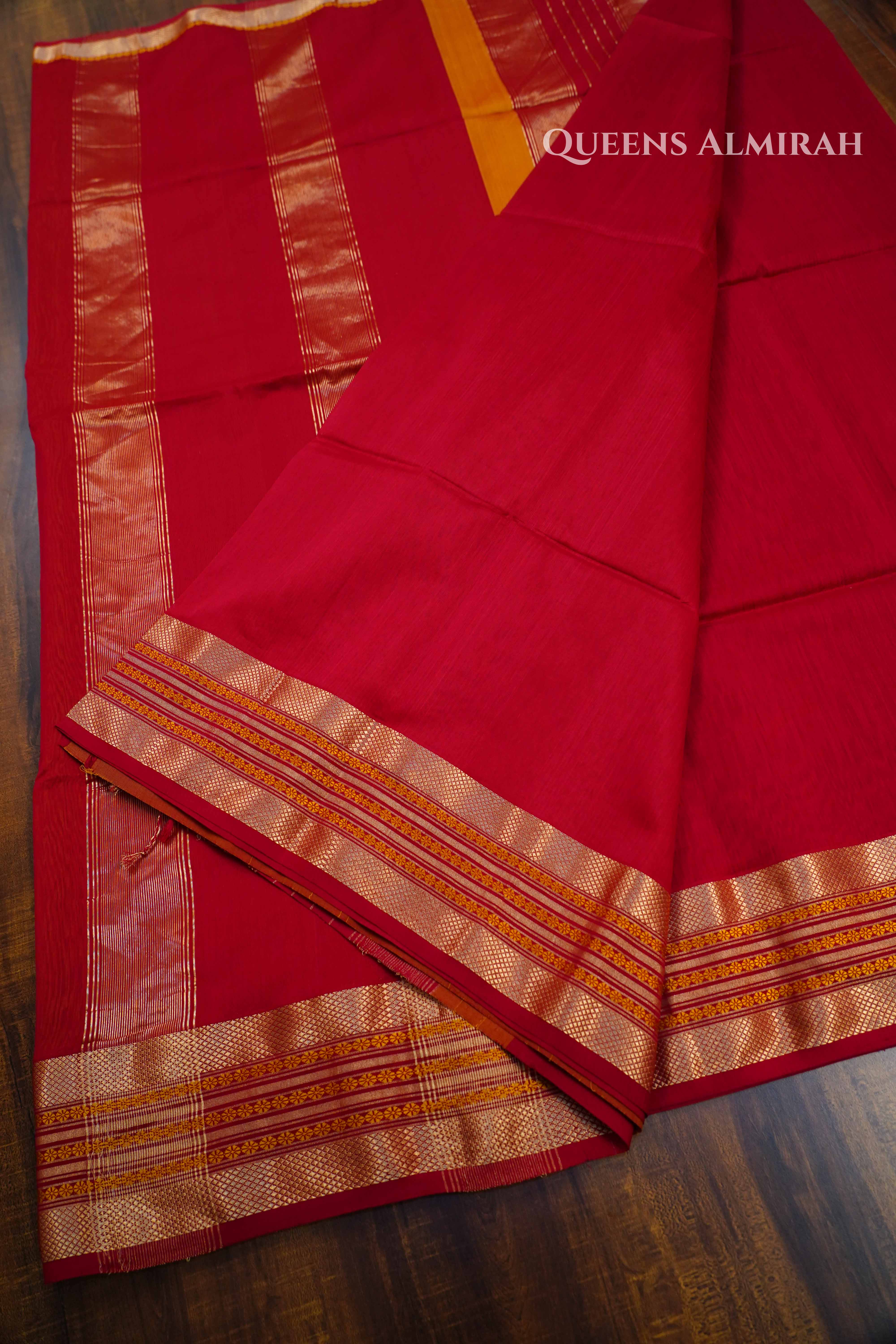Maroon Maheshwari Silk Cotton Saree QUEENS ALMIRAH