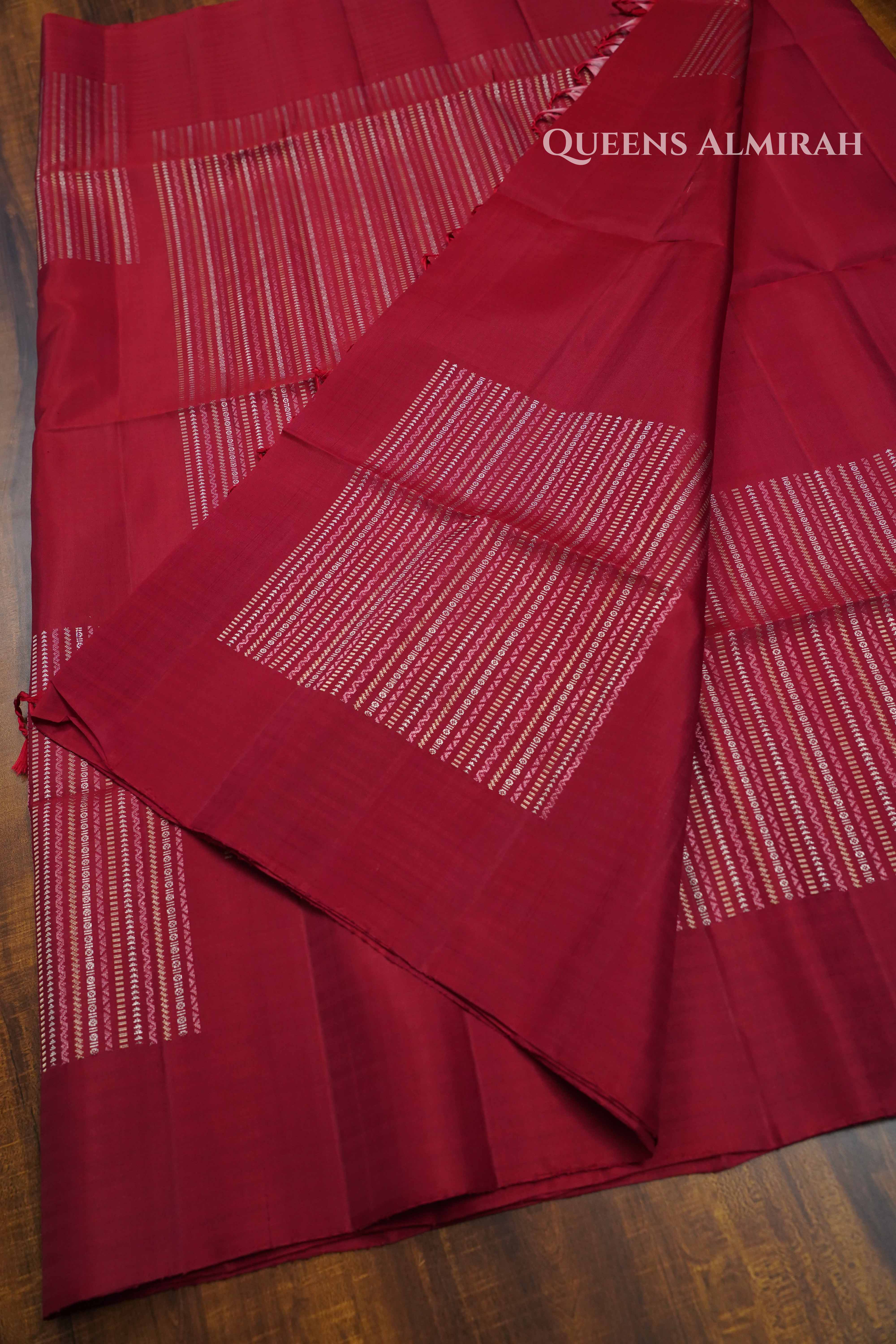 Maroon Pure Soft Silk Saree QUEENS ALMIRAH