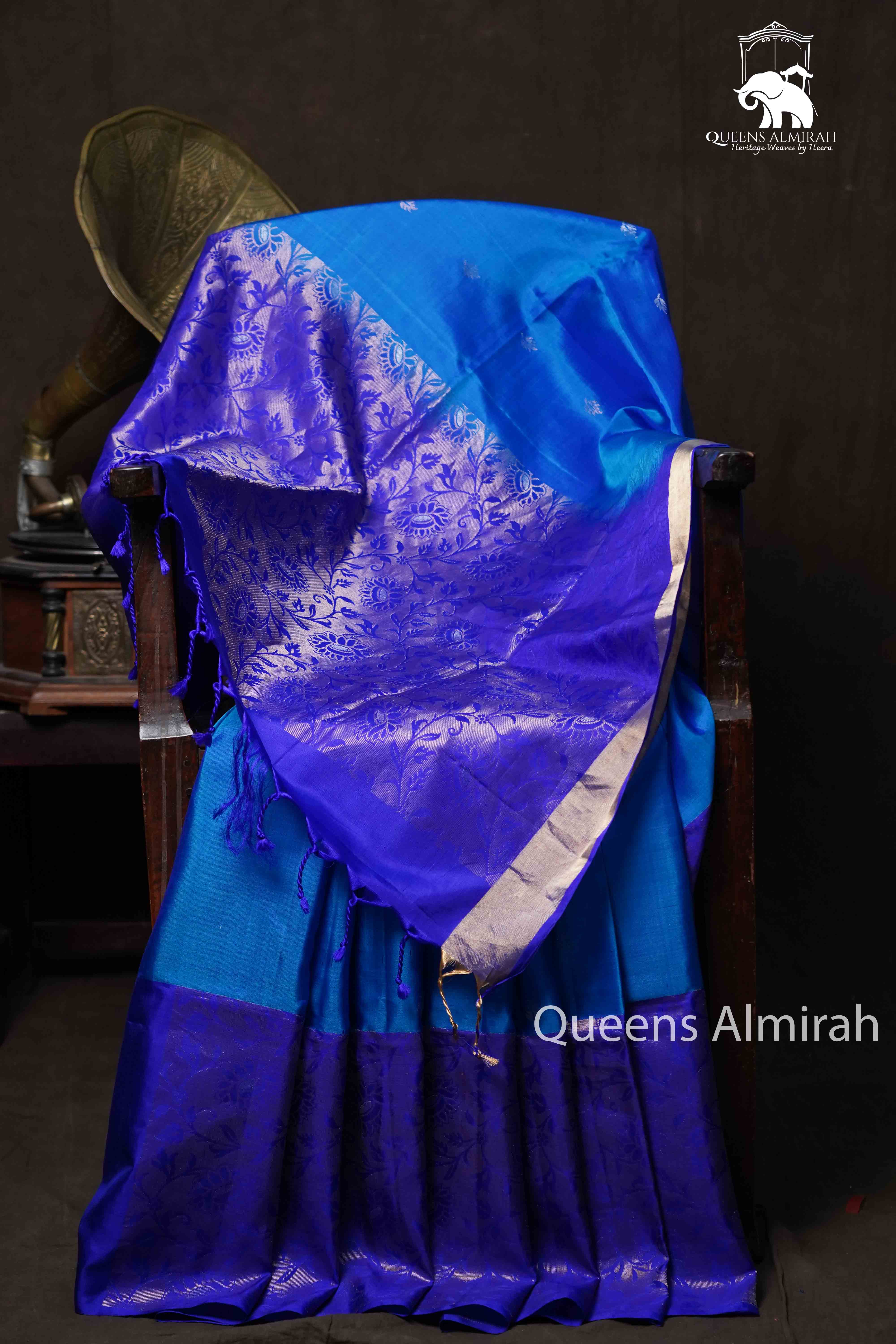 Medium Perisan Blue With Perisan Indigo Designer Silk Saree - Queens Jewel Emporium