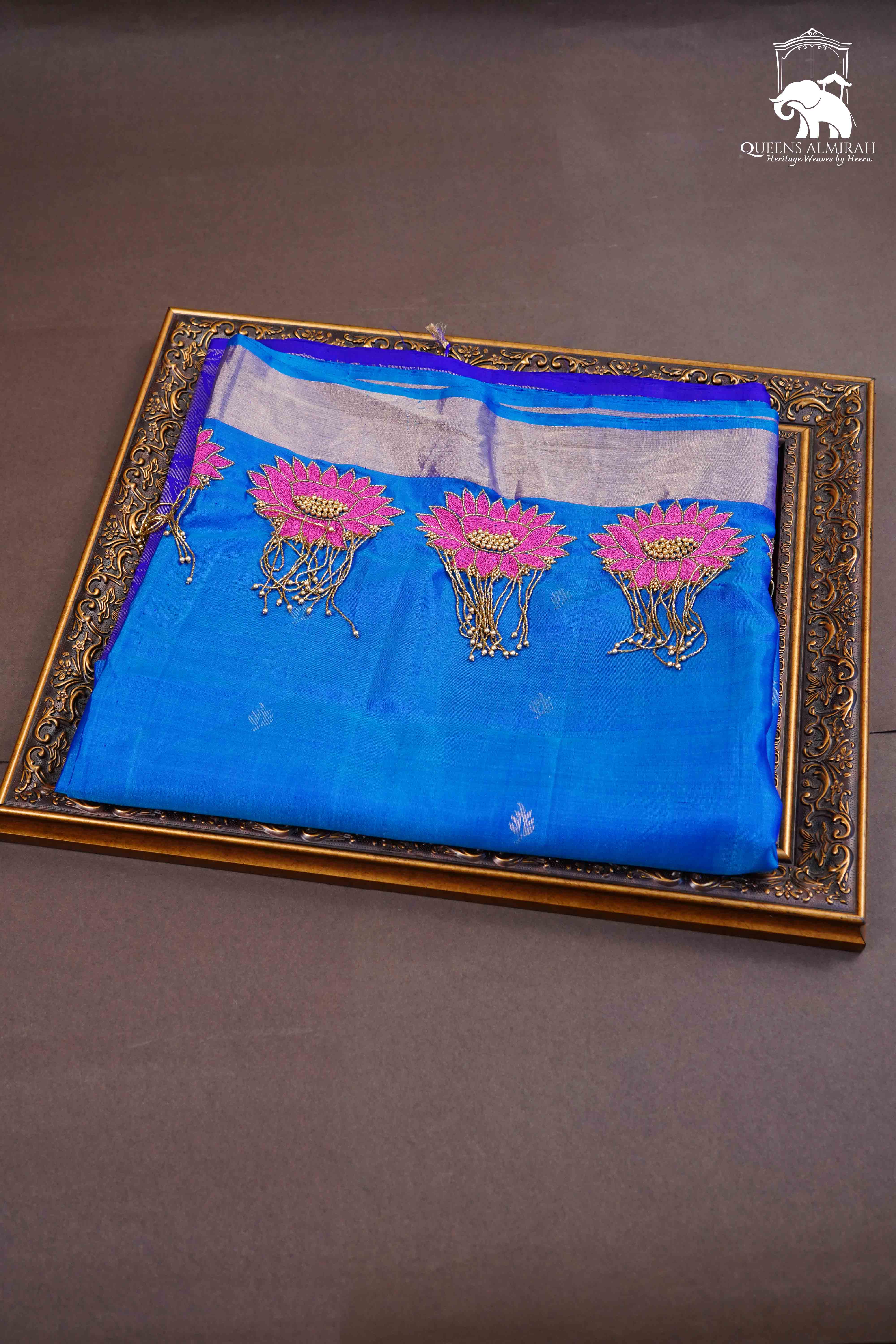 Medium Perisan Blue With Perisan Indigo Designer Silk Saree - Queens Jewel Emporium