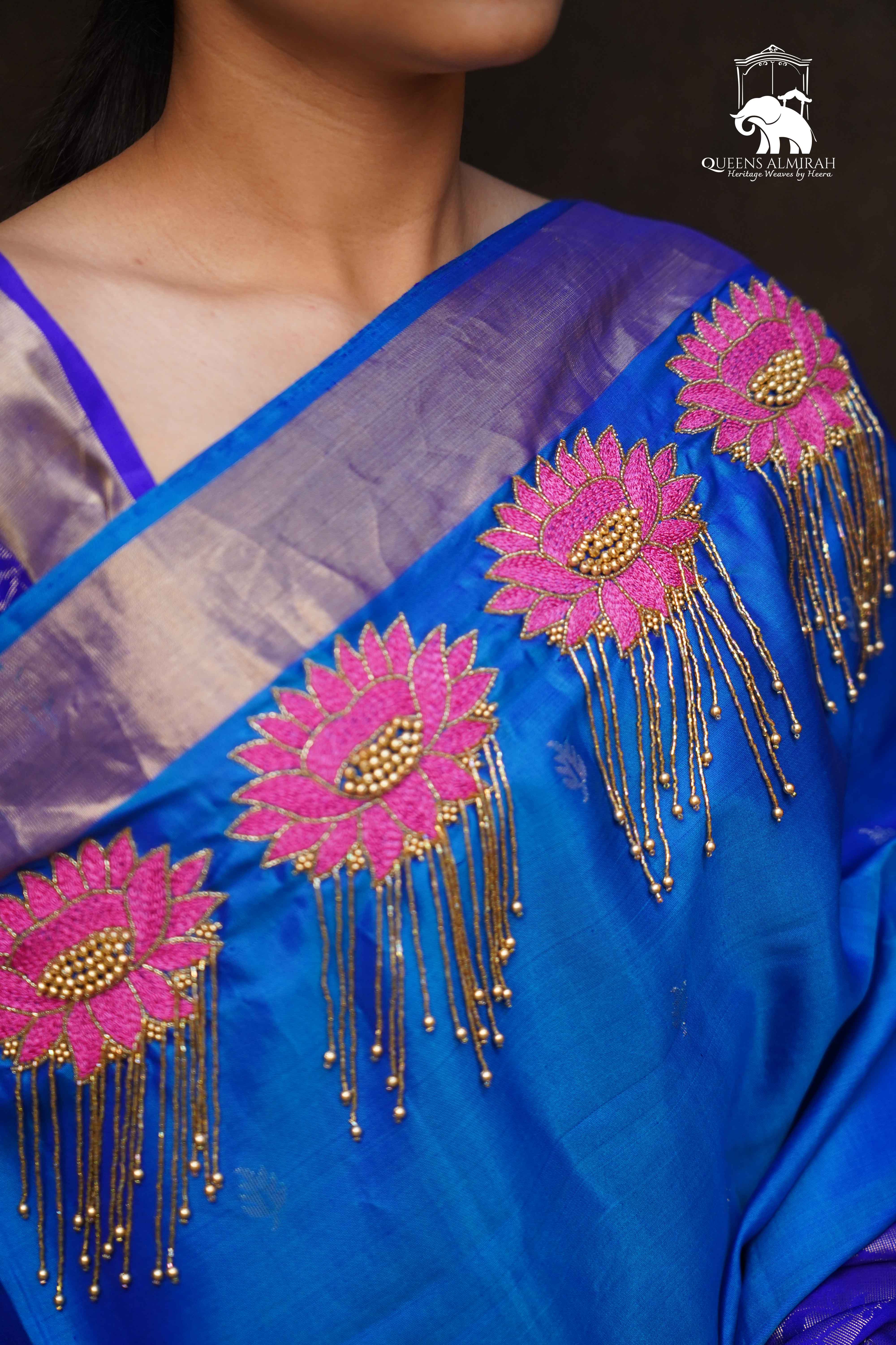 Medium Perisan Blue With Perisan Indigo Designer Silk Saree - Queens Jewel Emporium