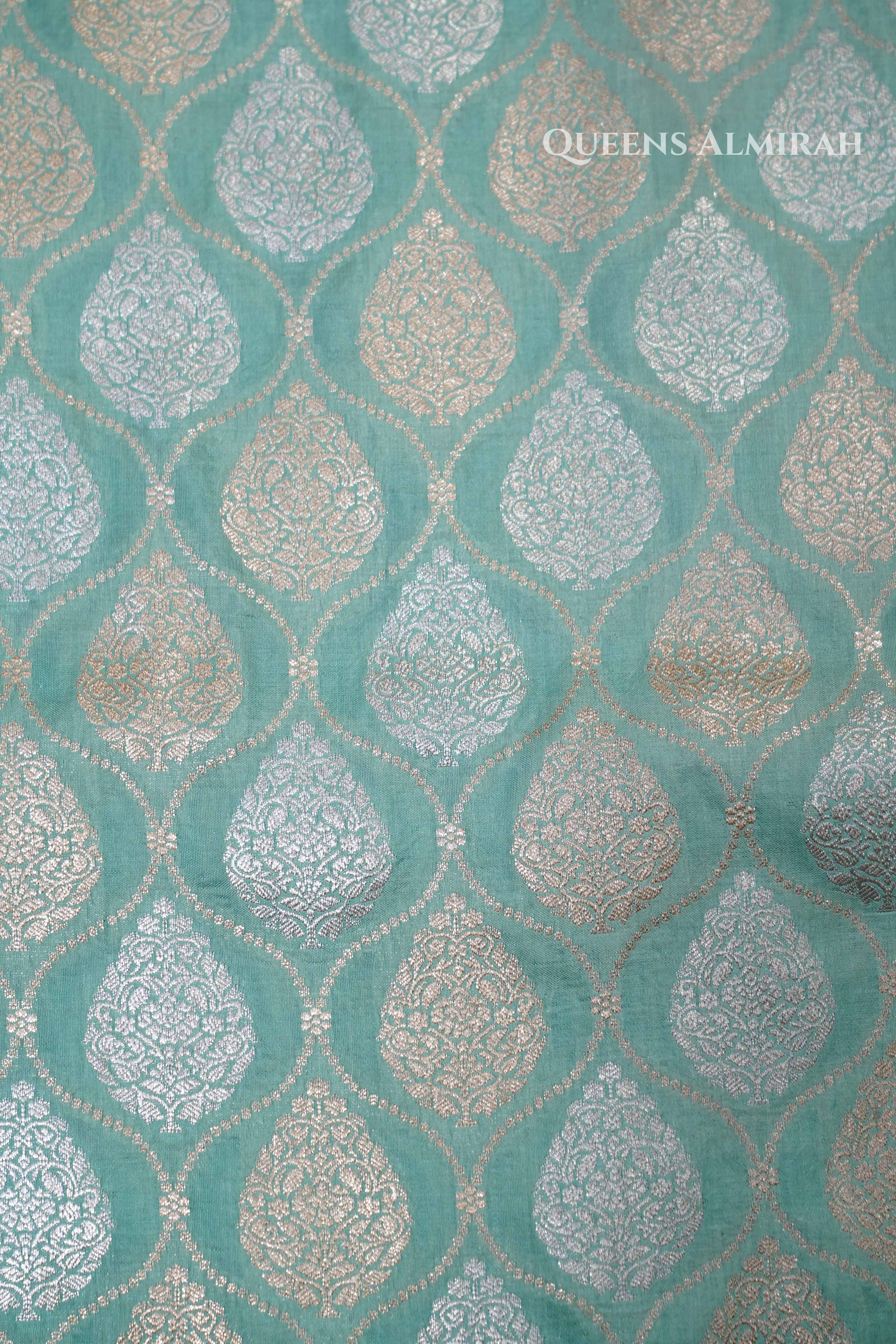 Mint Green Banarasi Silk Saree 2 QUEENS ALMIRAH