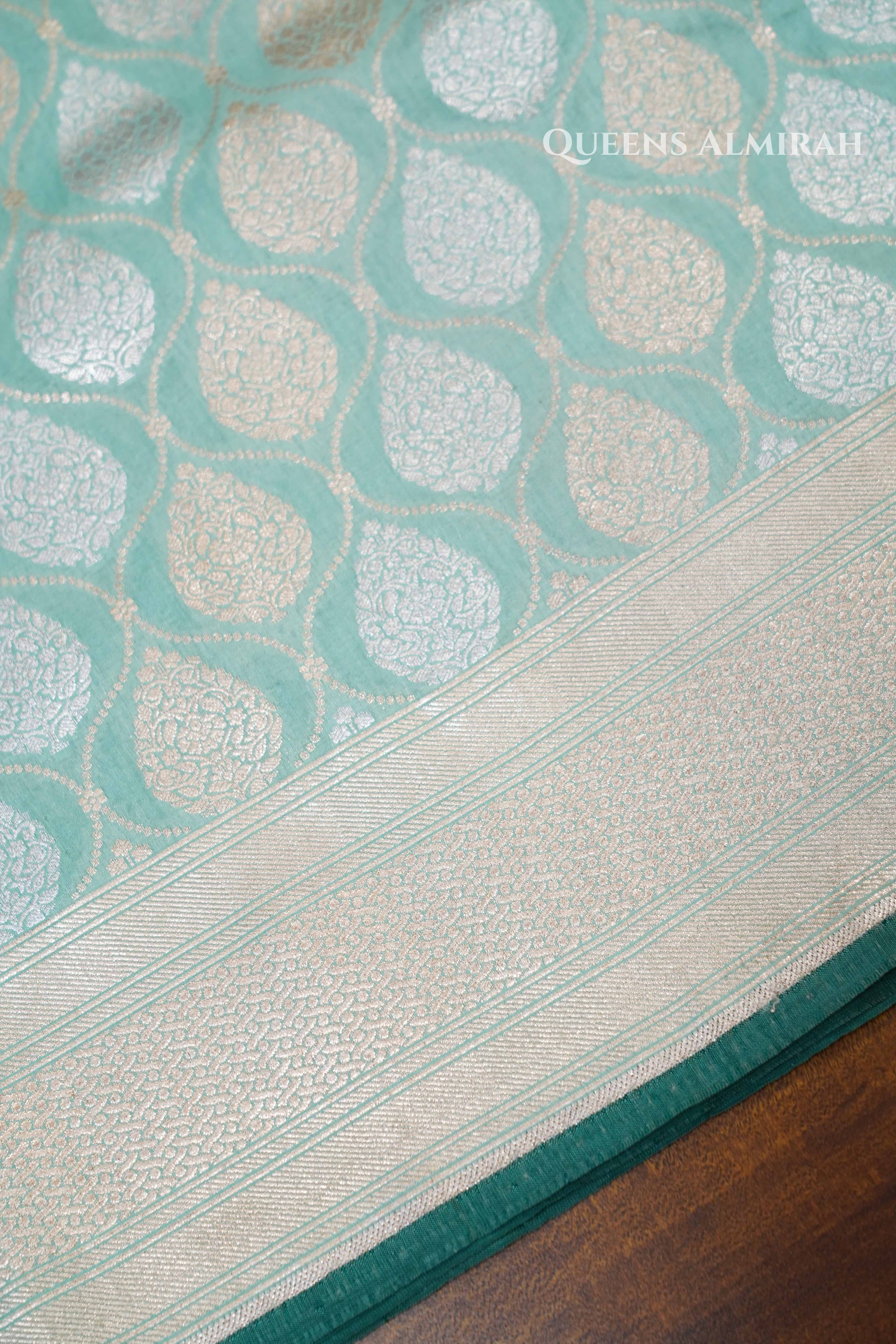 Mint Green Banarasi Silk Saree 2 QUEENS ALMIRAH