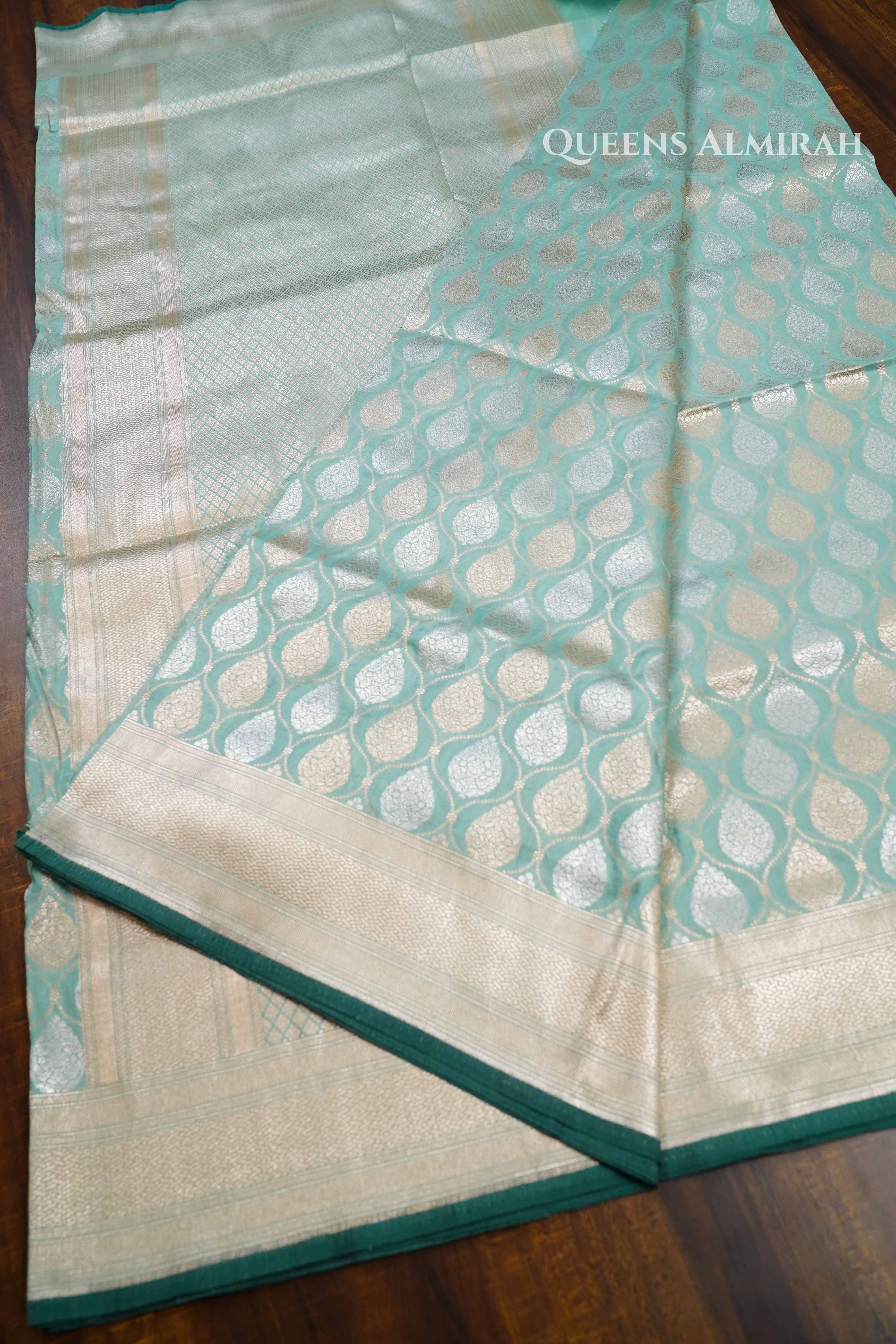 Mint Green Banarasi Silk Saree 2 QUEENS ALMIRAH