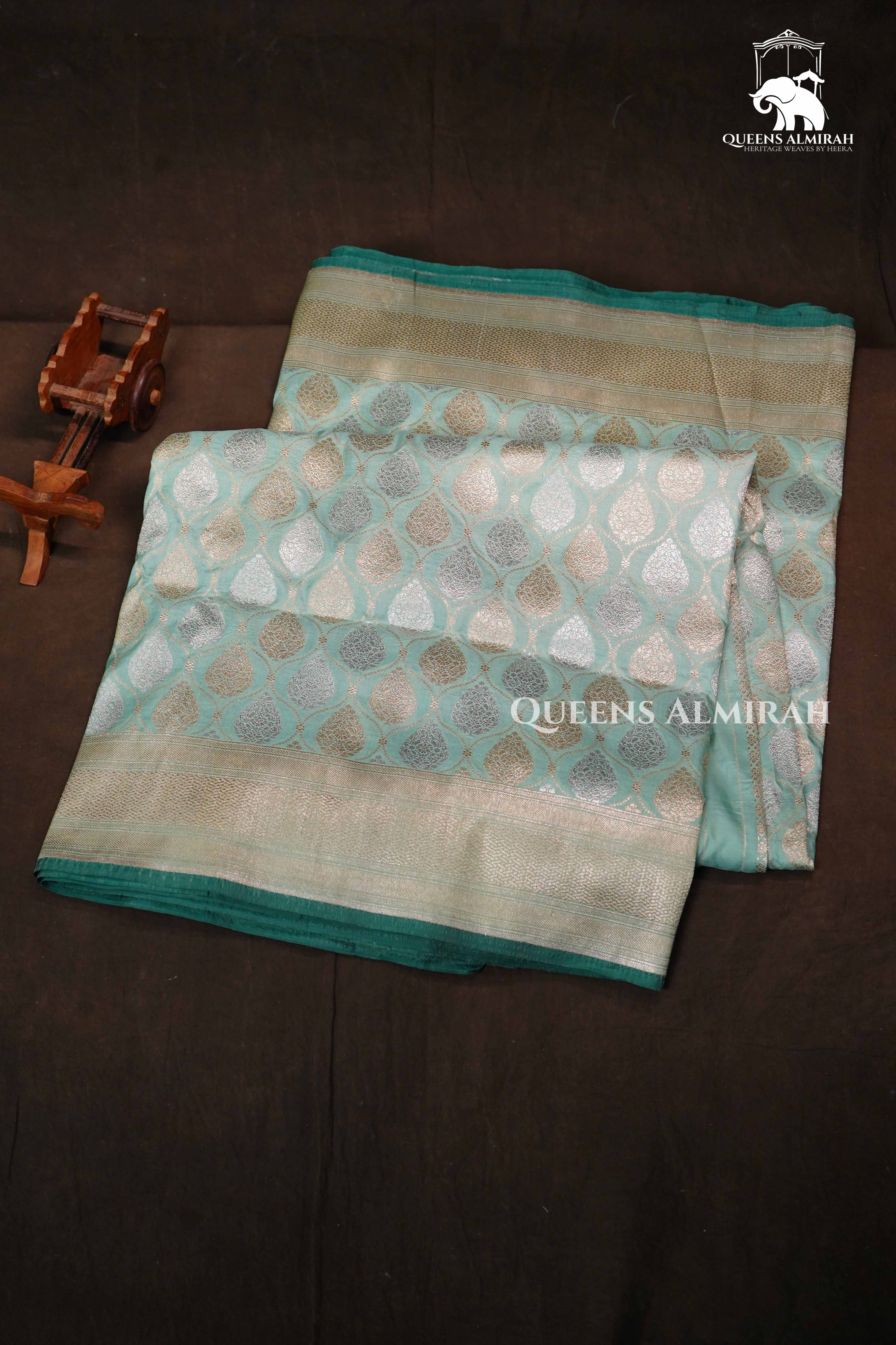 Mint Green Banarasi Silk Saree 2 QUEENS ALMIRAH