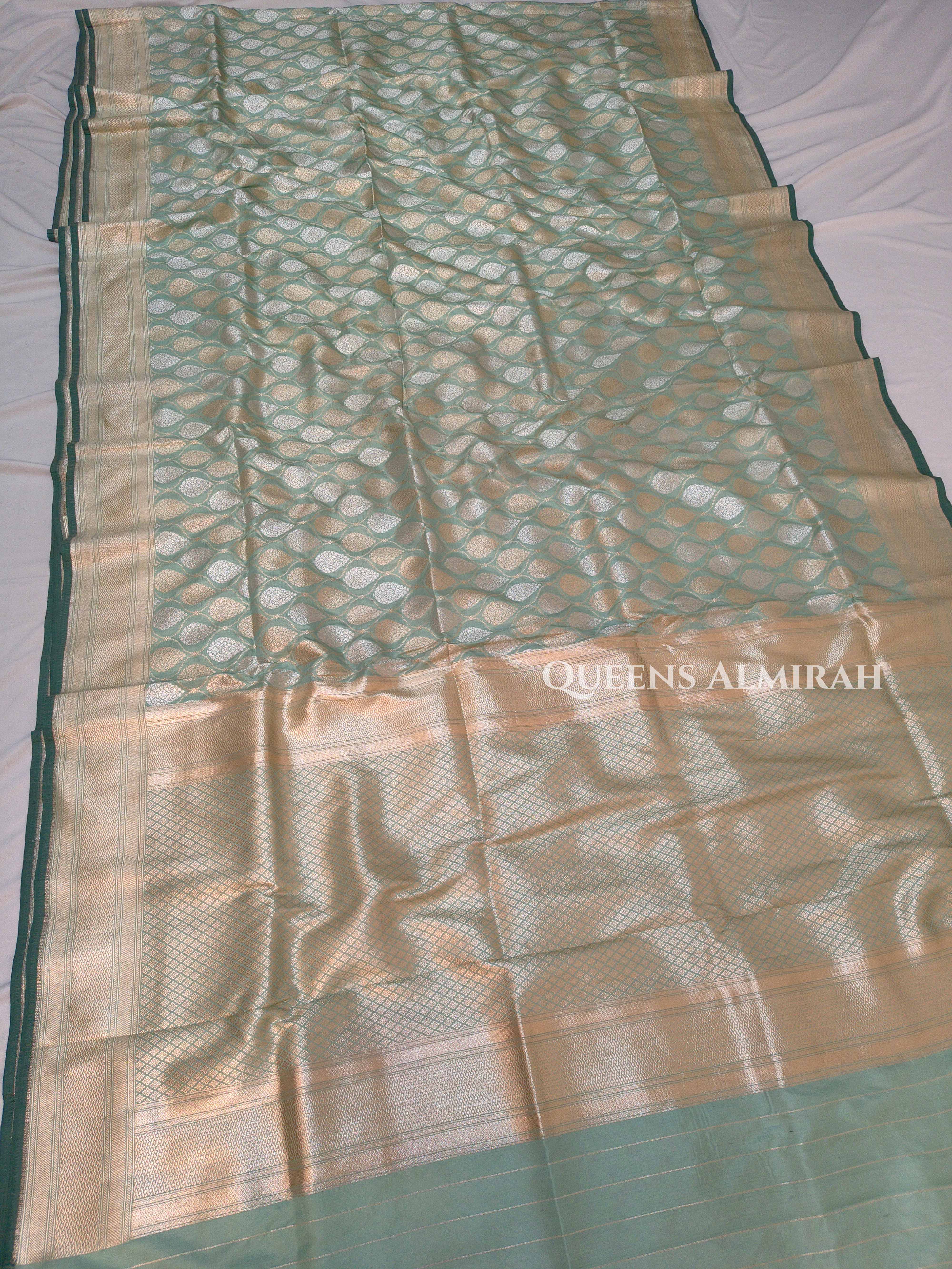 Mint Green Banarasi Silk Saree 2 QUEENS ALMIRAH