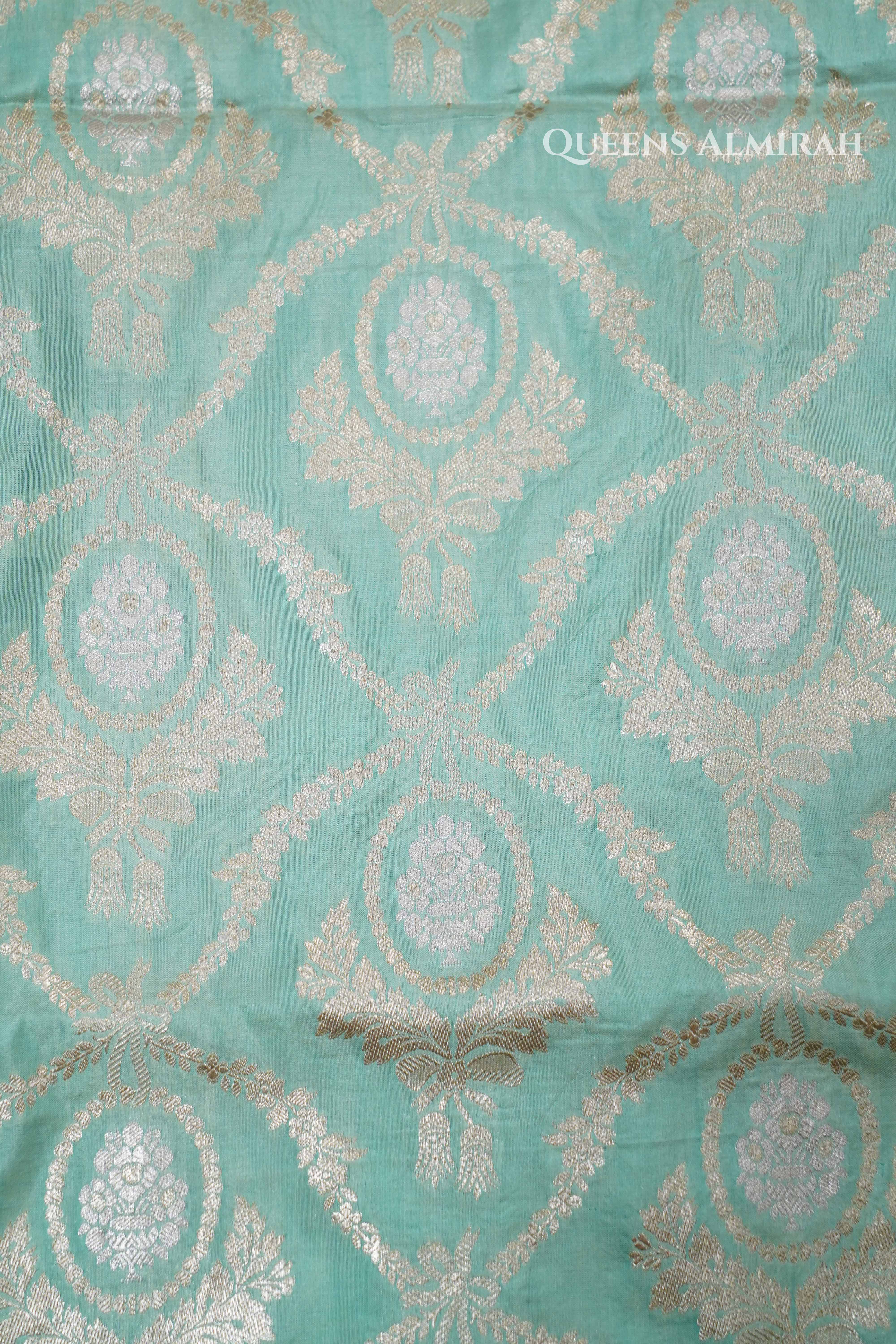 Mint Green Banarasi Silk Saree 3 QUEENS ALMIRAH