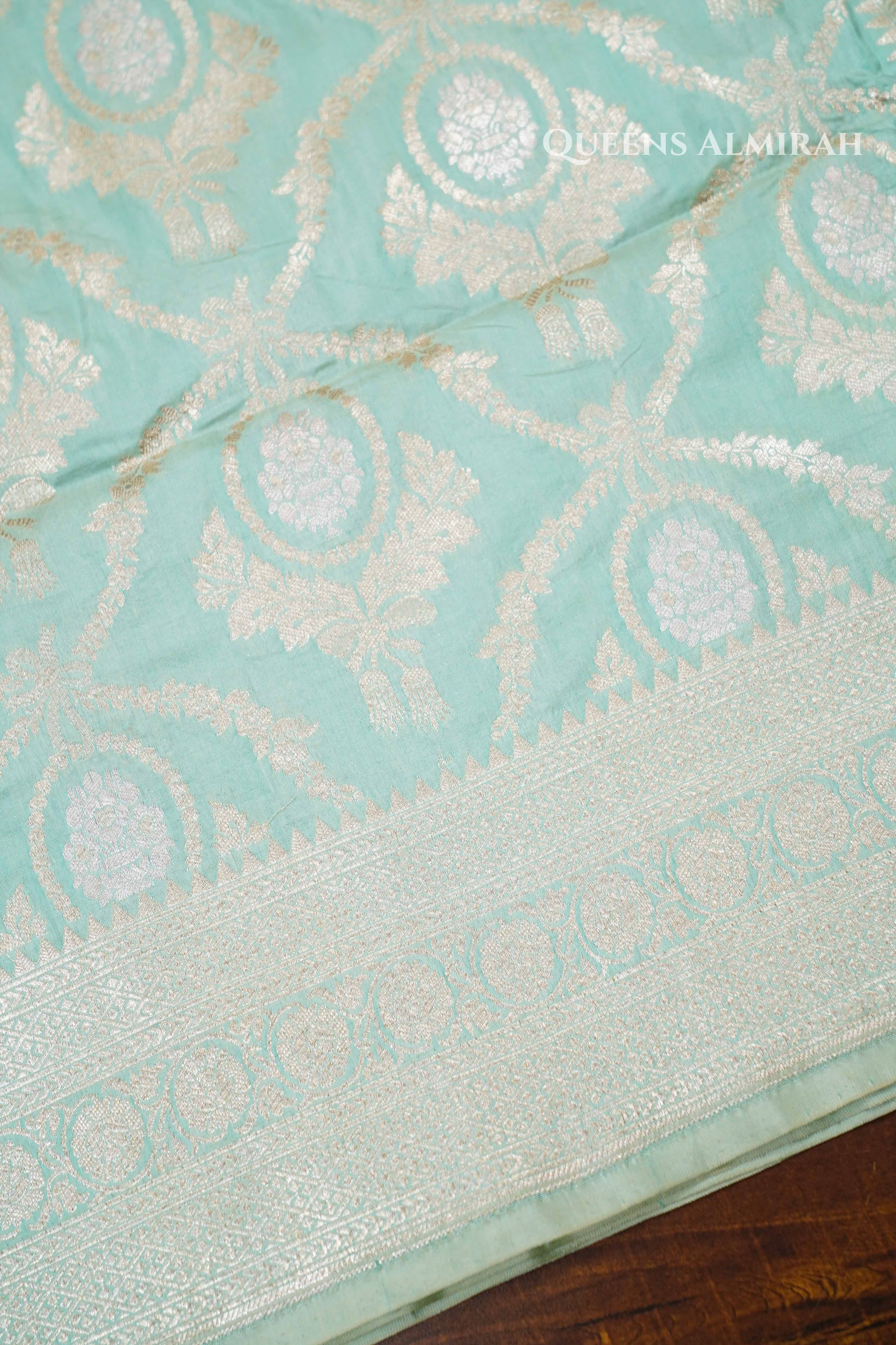 Mint Green Banarasi Silk Saree 3 QUEENS ALMIRAH
