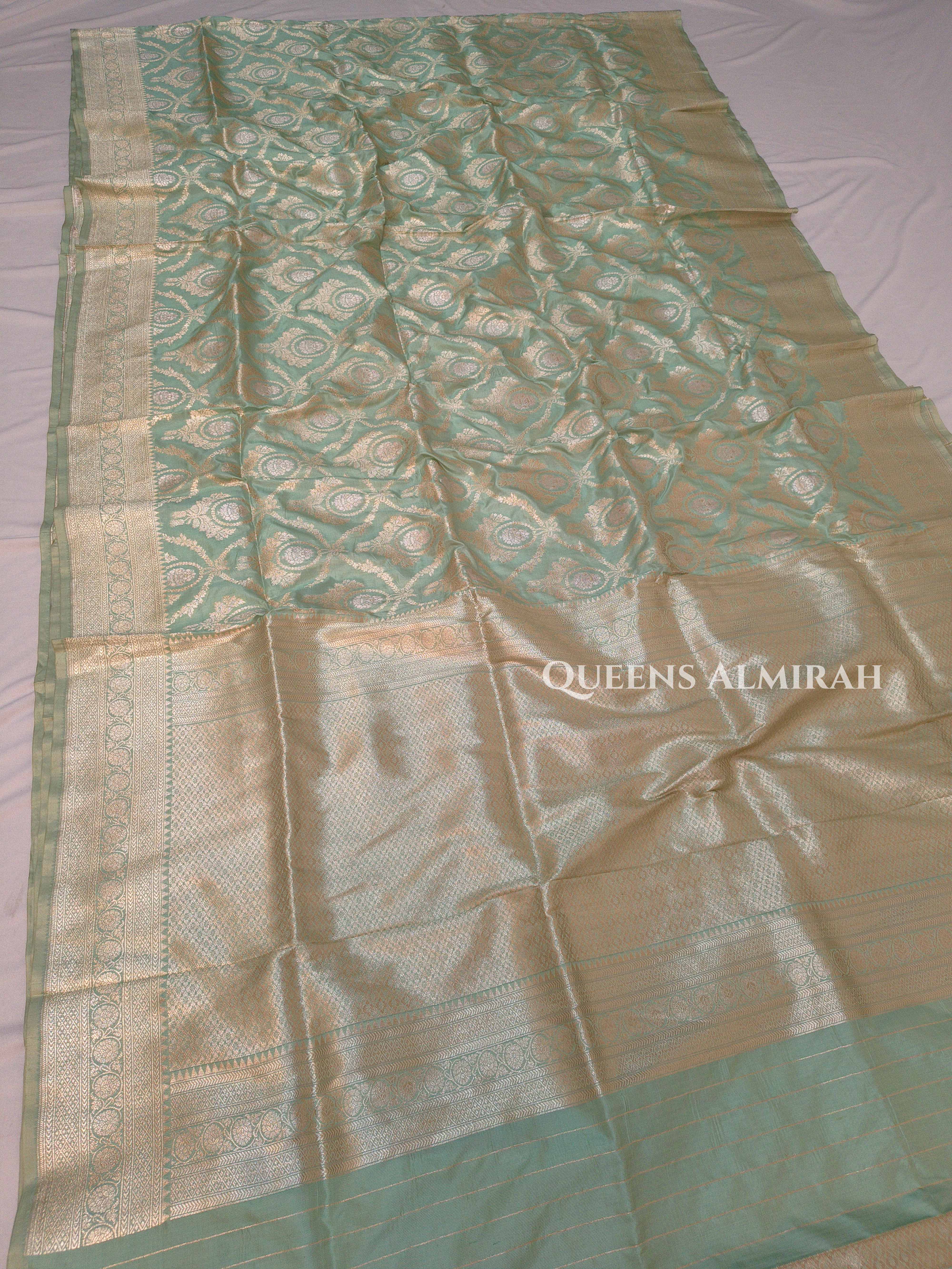 Mint Green Banarasi Silk Saree 3 QUEENS ALMIRAH