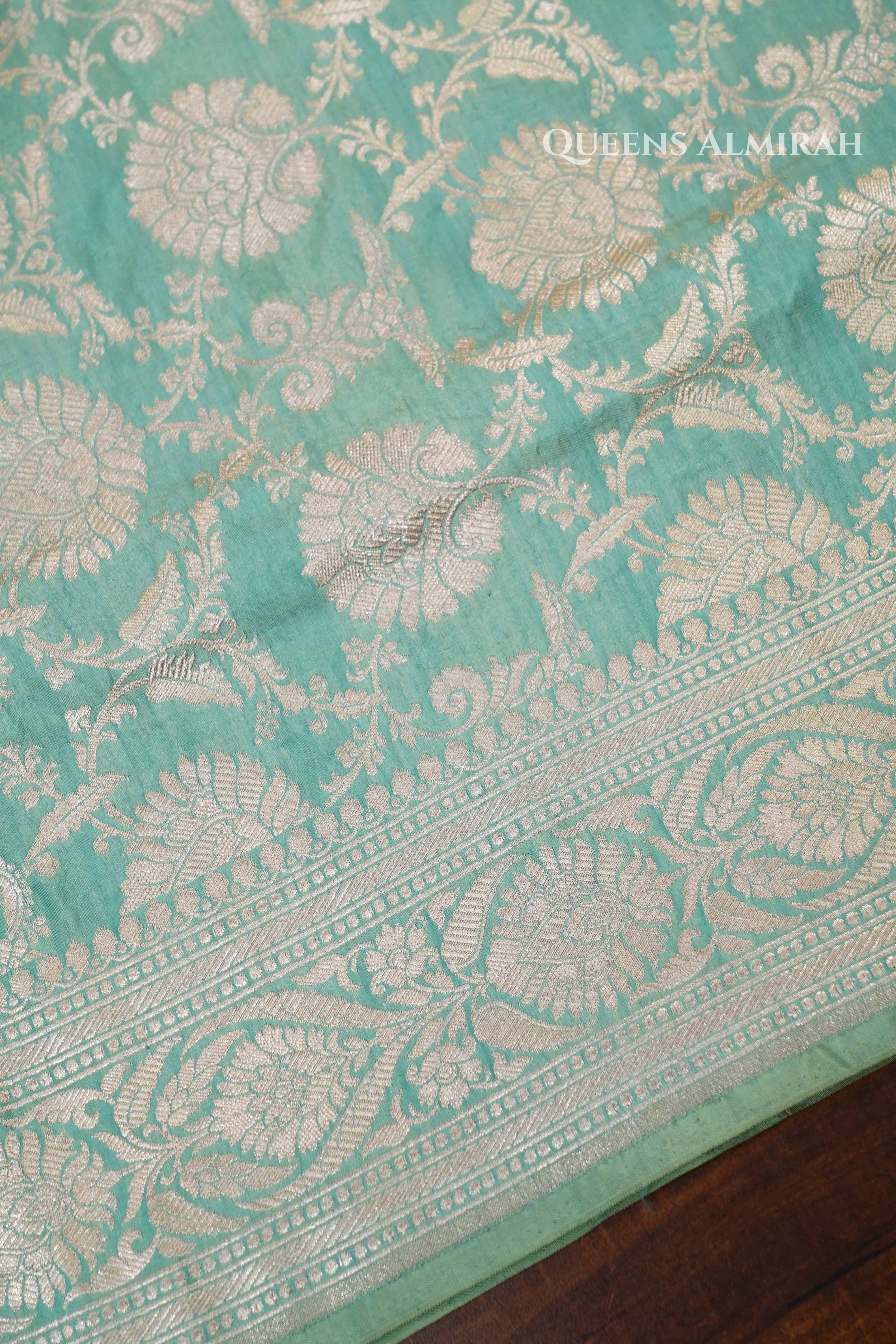 Mint Green Banarasi Silk Saree QUEENS ALMIRAH