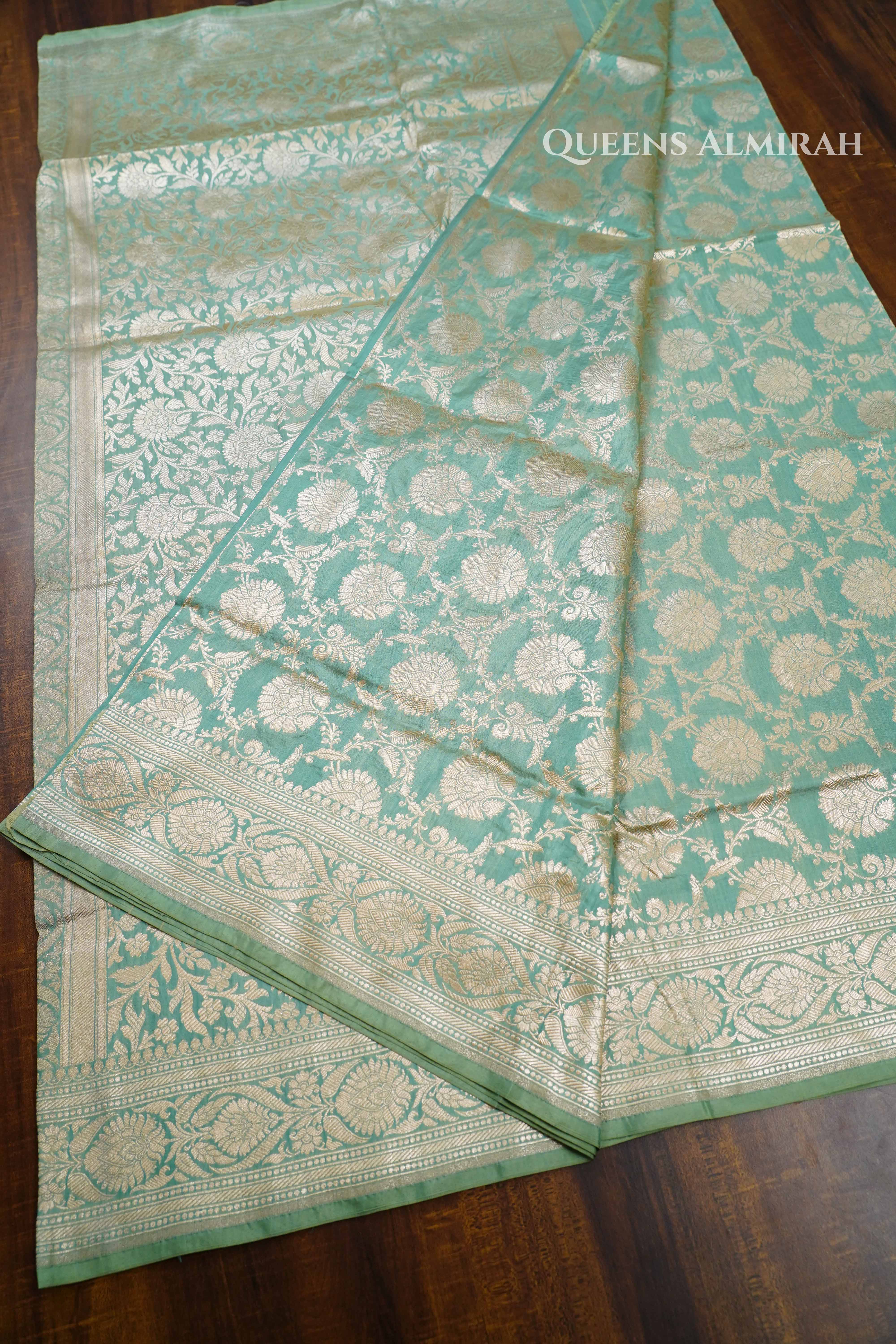 Mint Green Banarasi Silk Saree QUEENS ALMIRAH