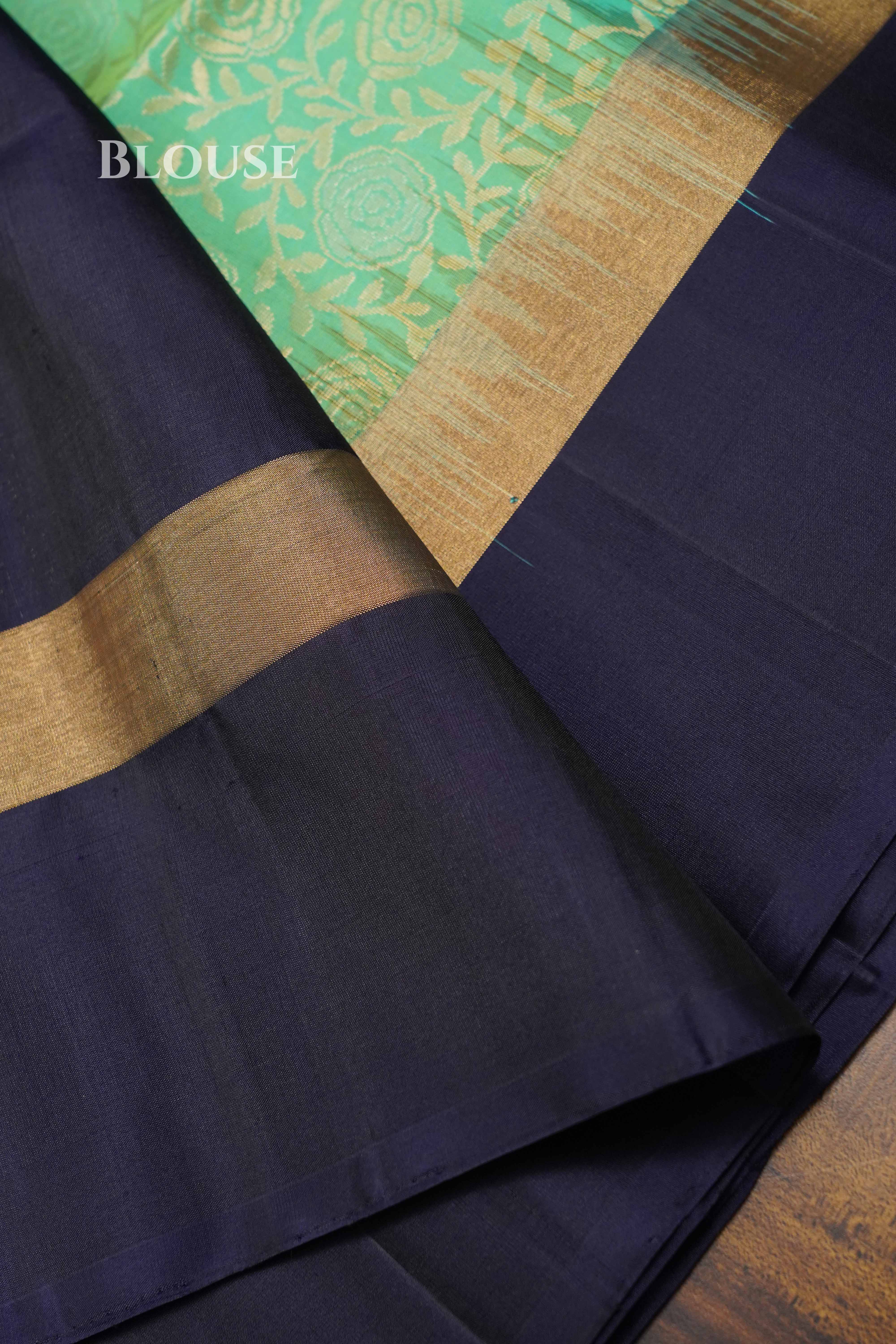 Mint Green With  navy blue Pure Soft Silk Saree QUEENS ALMIRAH