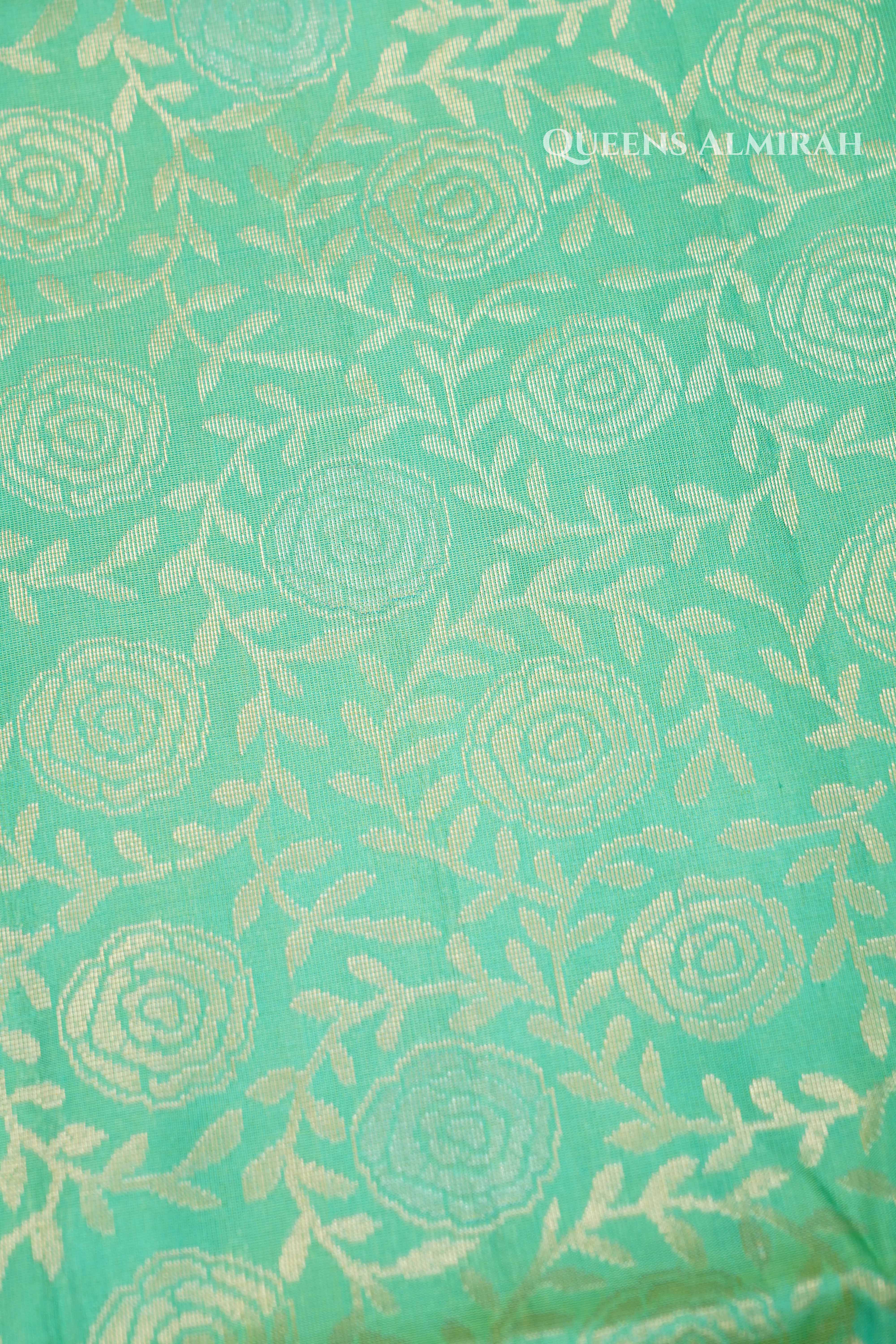 Mint Green With  navy blue Pure Soft Silk Saree QUEENS ALMIRAH