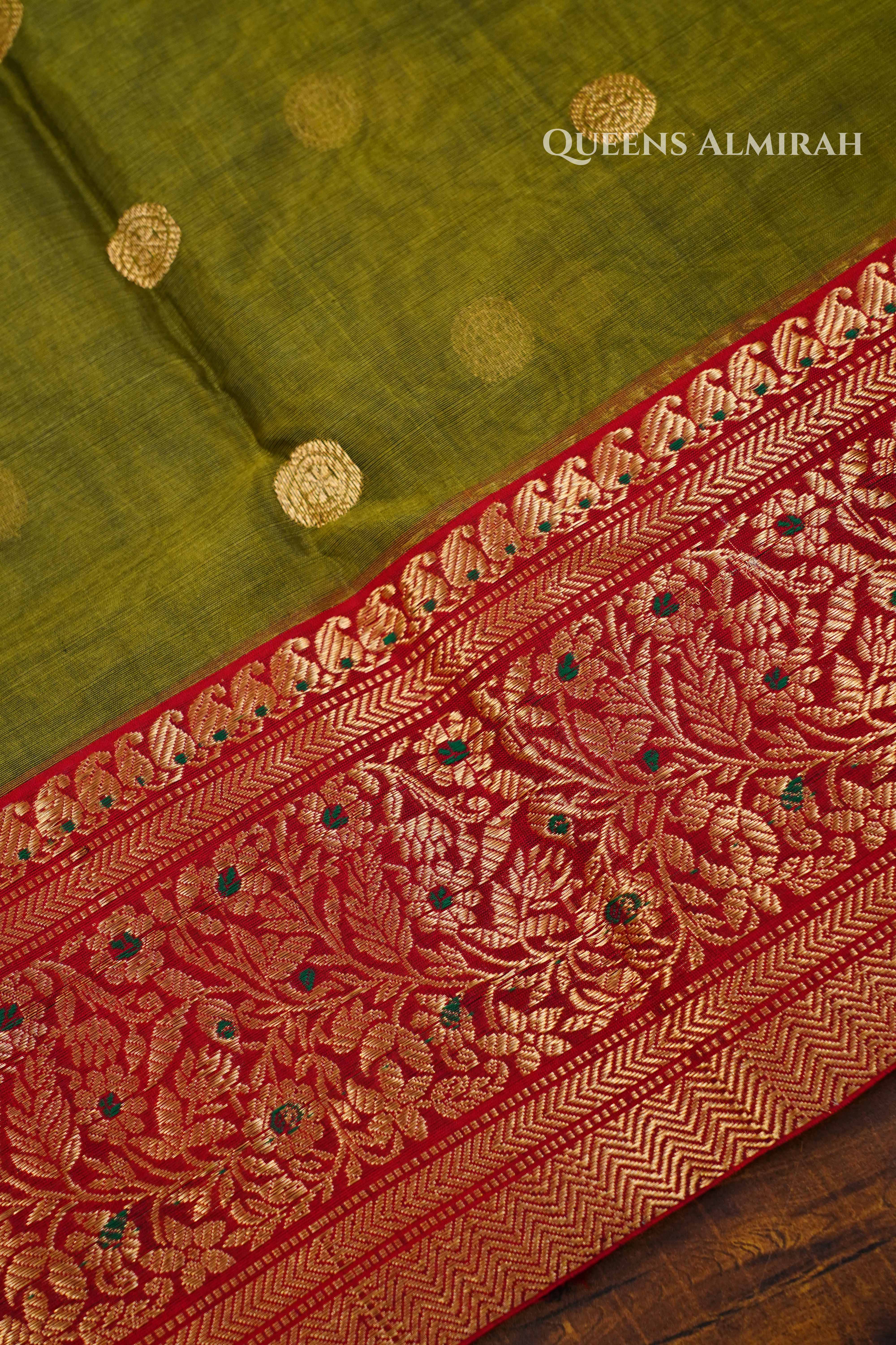 Muddy Green Chanderi Katan Silk Handloom Saree QUEENS ALMIRAH