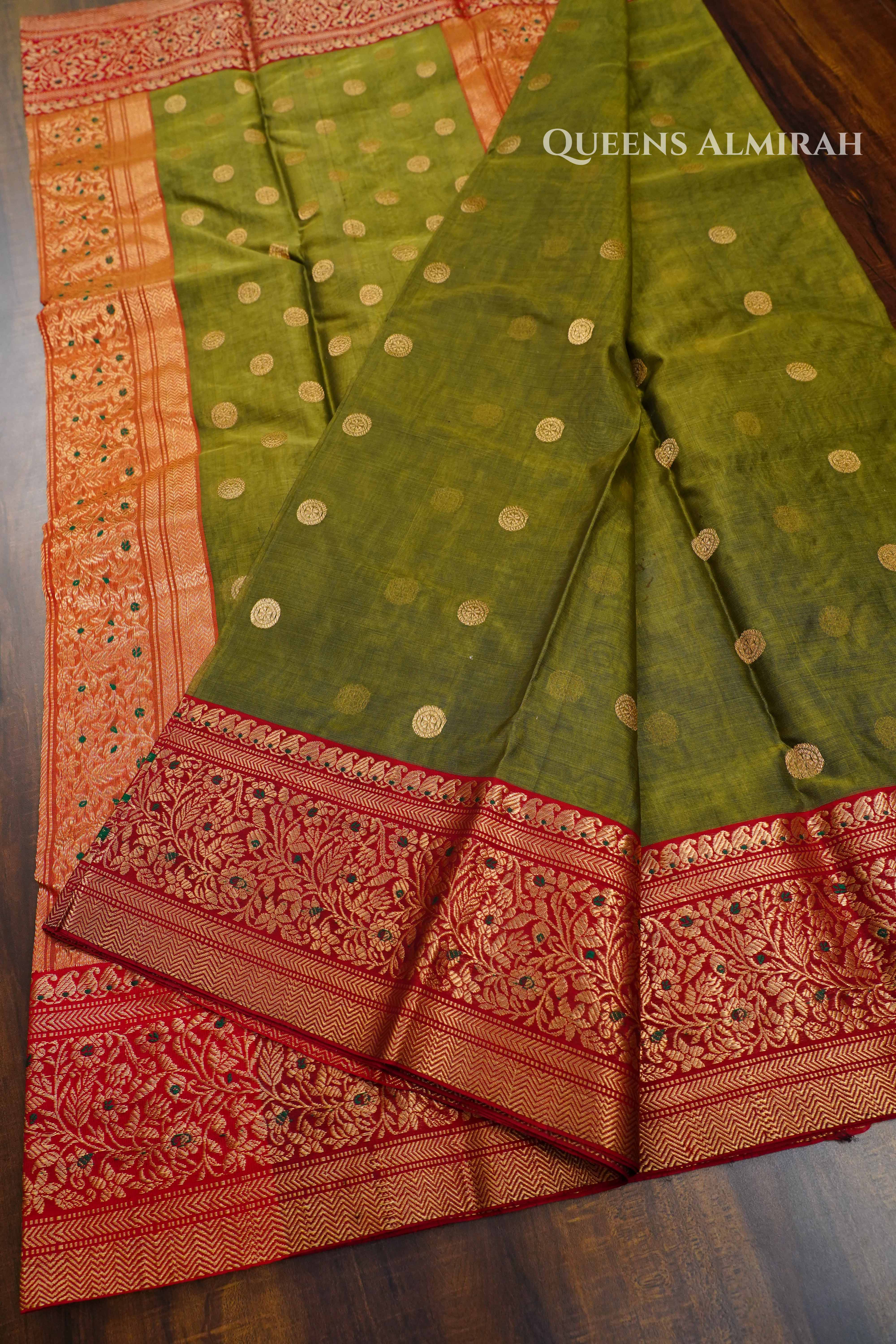 Muddy Green Chanderi Katan Silk Handloom Saree QUEENS ALMIRAH