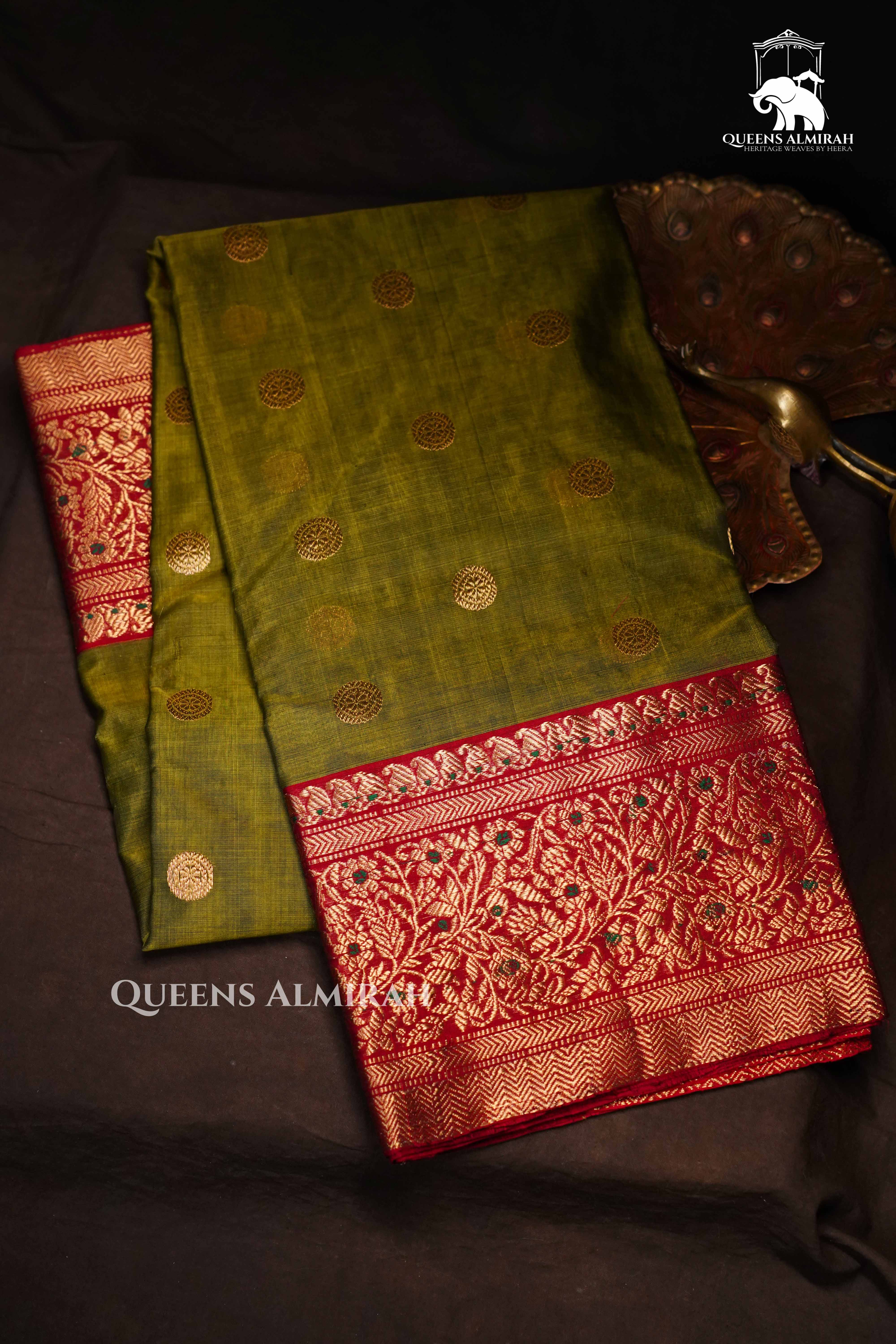 Muddy Green Chanderi Katan Silk Handloom Saree QUEENS ALMIRAH