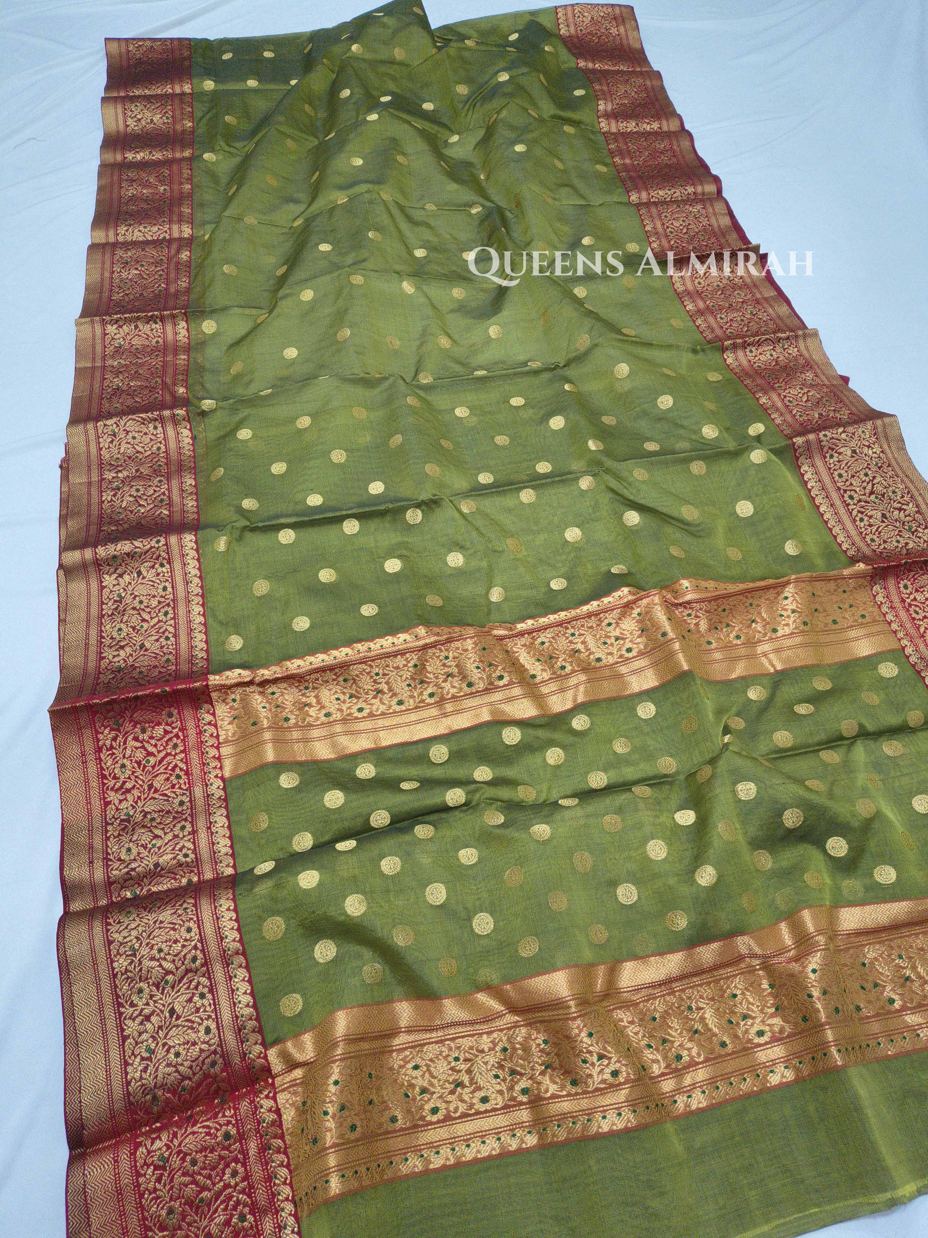 Muddy Green Chanderi Katan Silk Handloom Saree QUEENS ALMIRAH