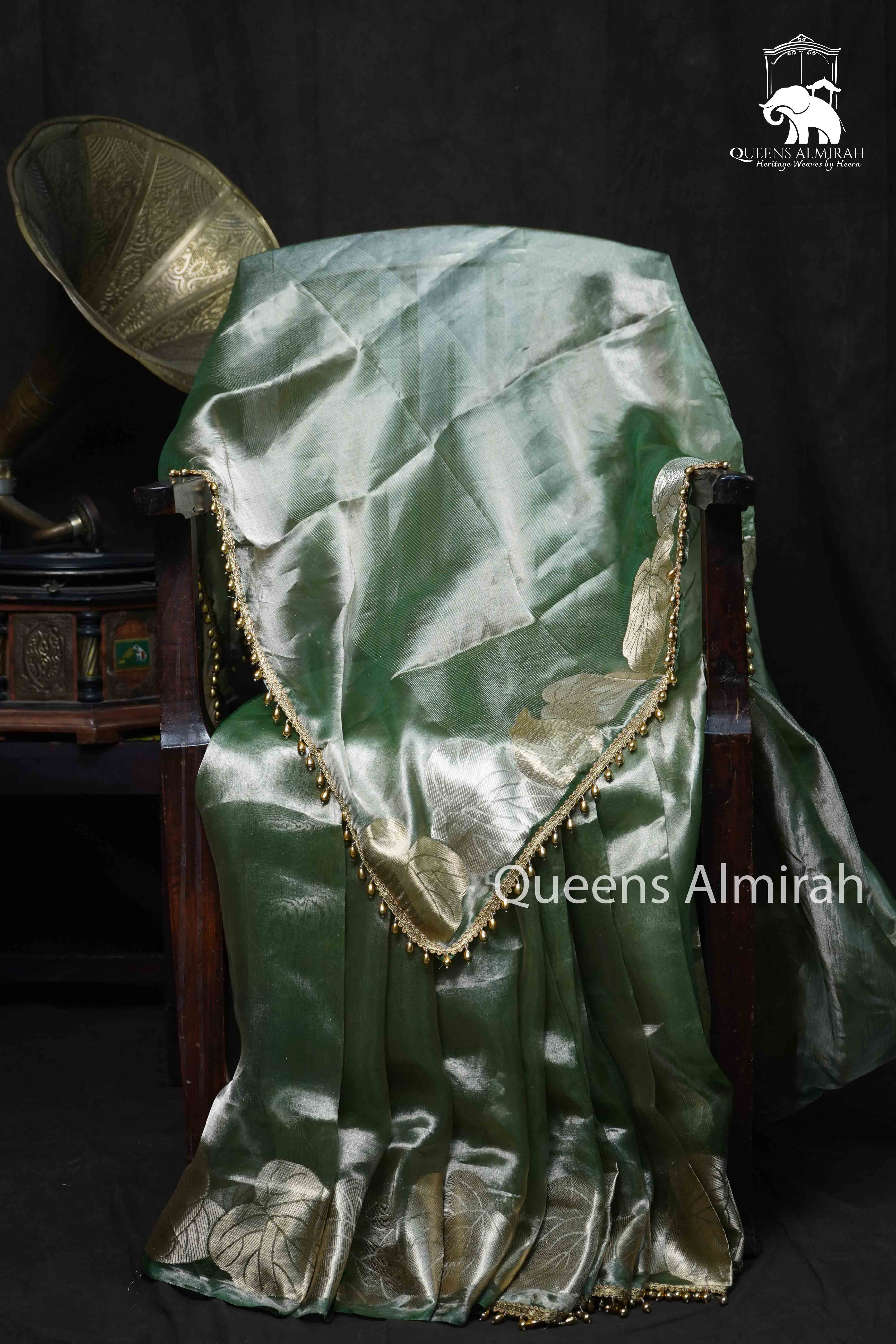 Muddy Green Pure Banarasi Silk Saree - Queens Jewel Emporium