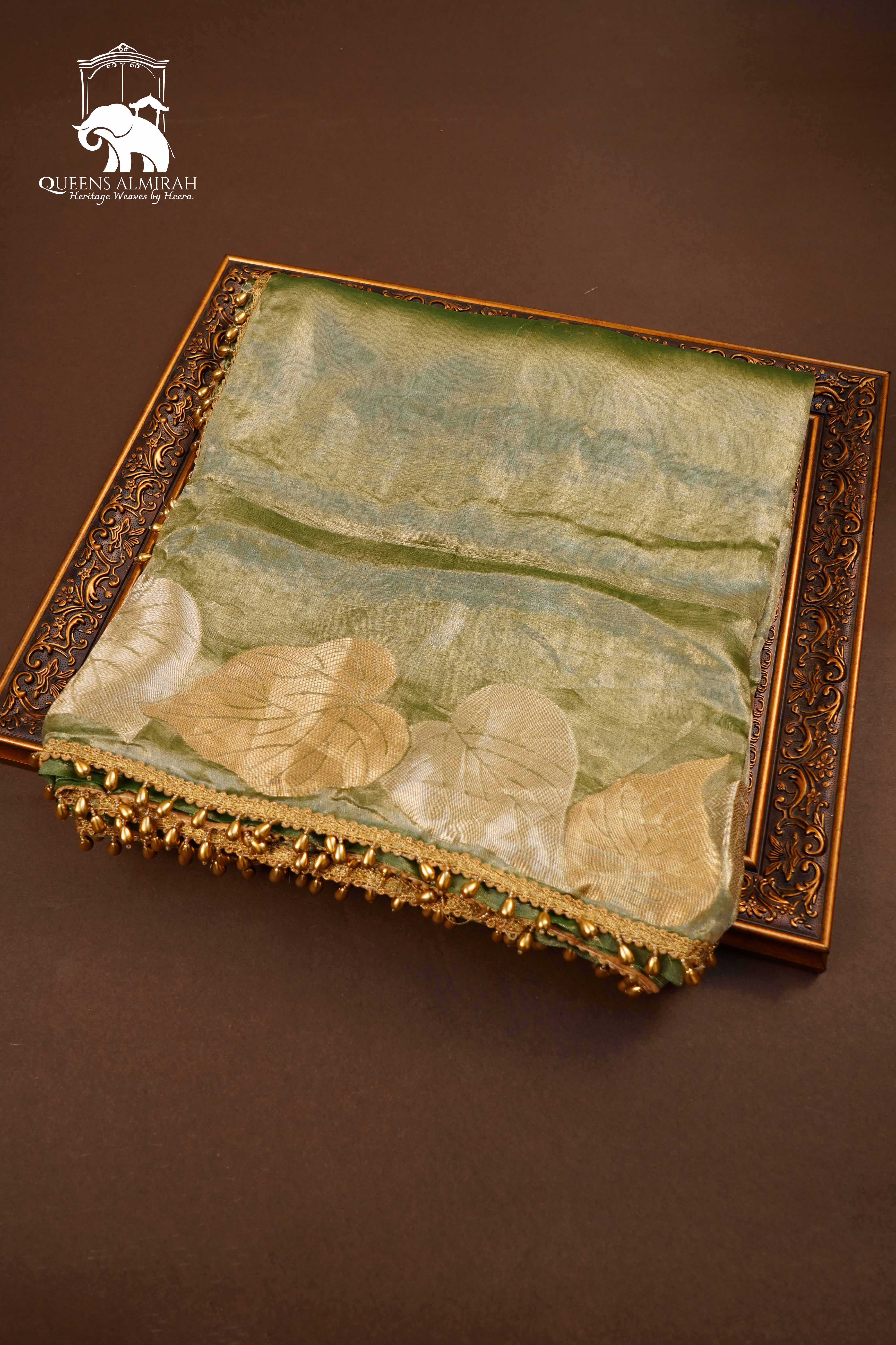 MUDDY GREEN PURE BANARASI SILK SAREE - Queens Jewel Emporium