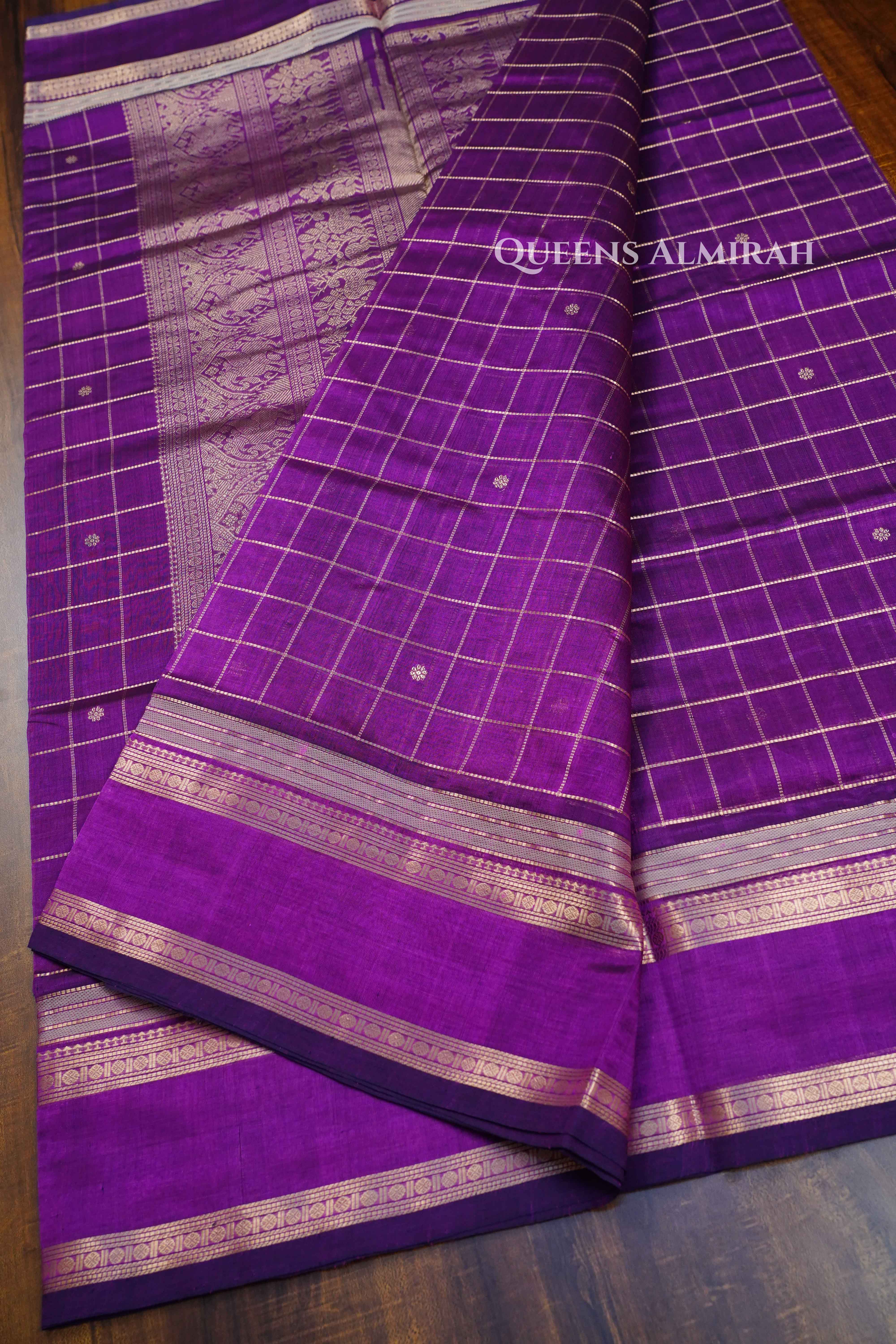 Mulberry Purple -Karaikudi Chettinad Silk Cotton Saree QUEENS ALMIRAH