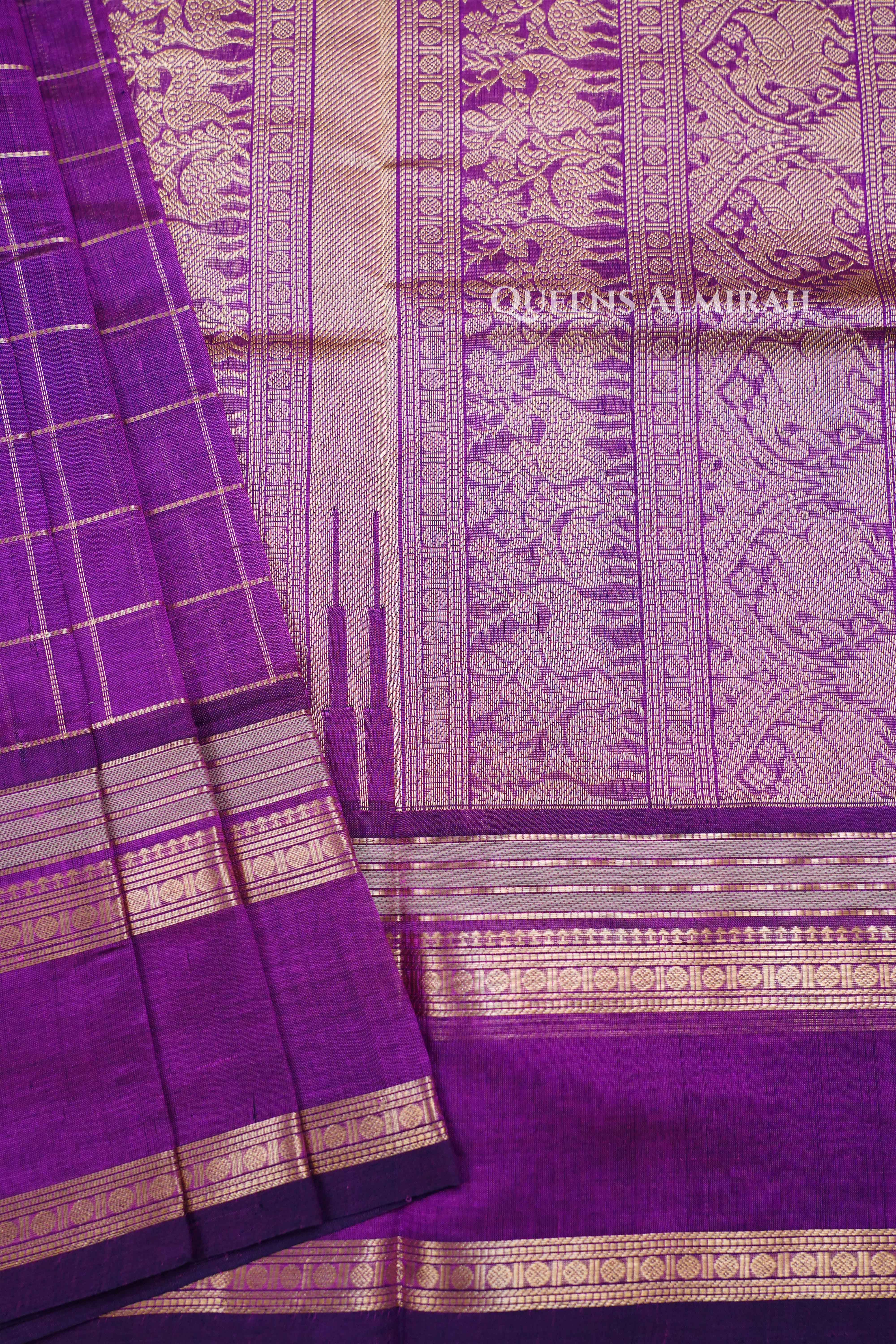 Mulberry Purple -Karaikudi Chettinad Silk Cotton Saree QUEENS ALMIRAH