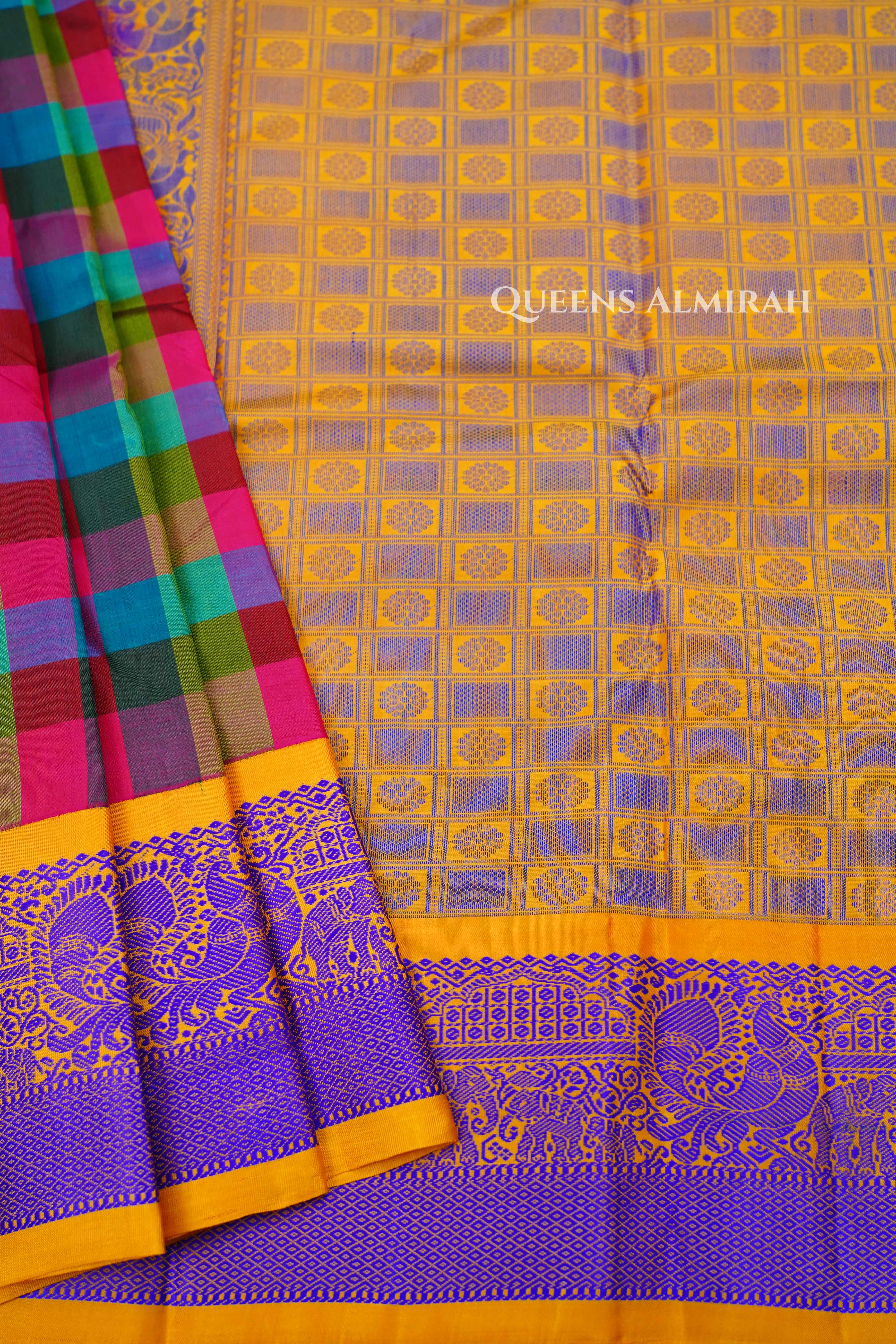 Multi Color Checked Kuravanji Silk Saree1 QUEENS ALMIRAH