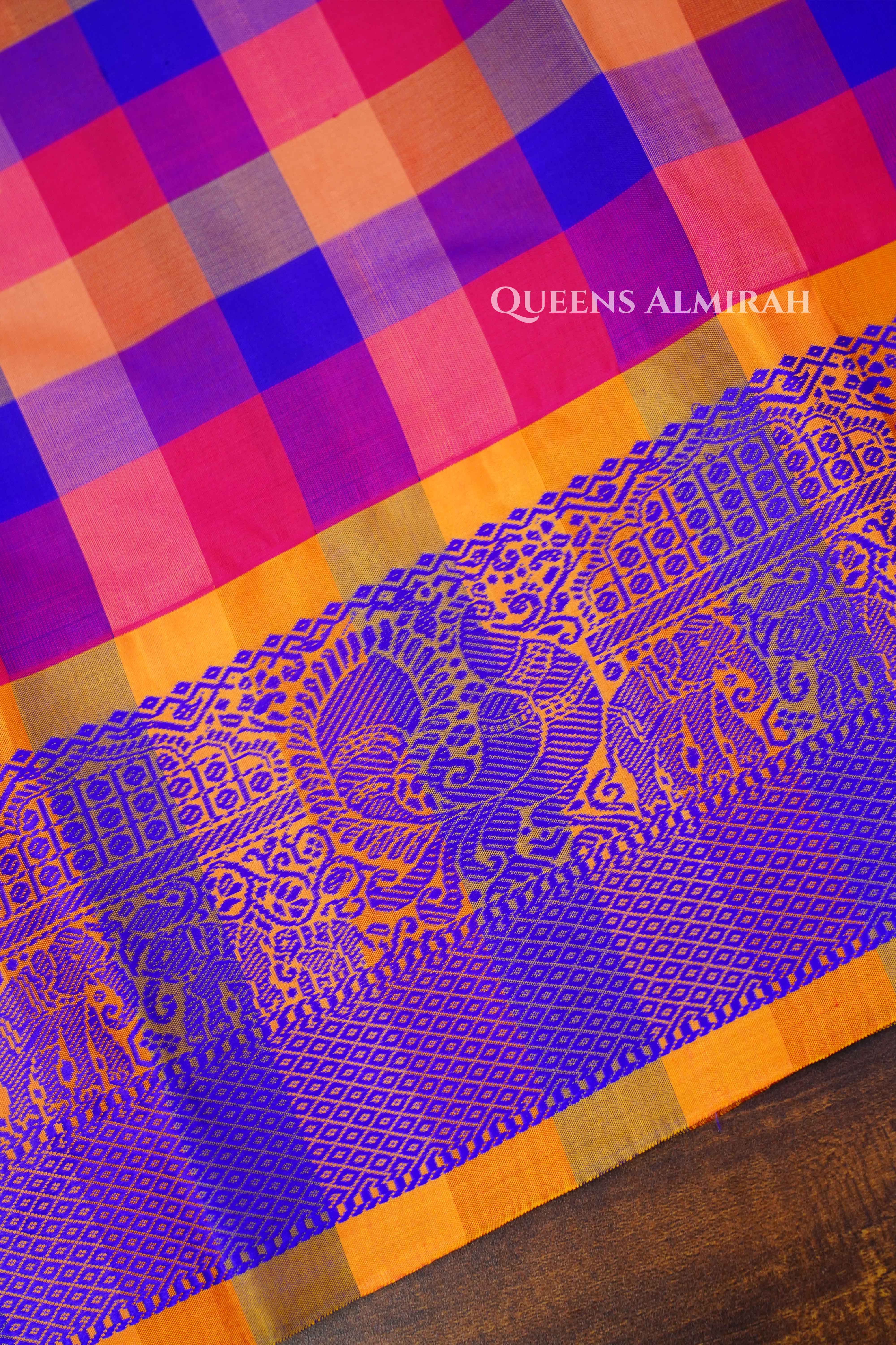 Multi Color Checked Kuravanji Silk Saree2 QUEENS ALMIRAH