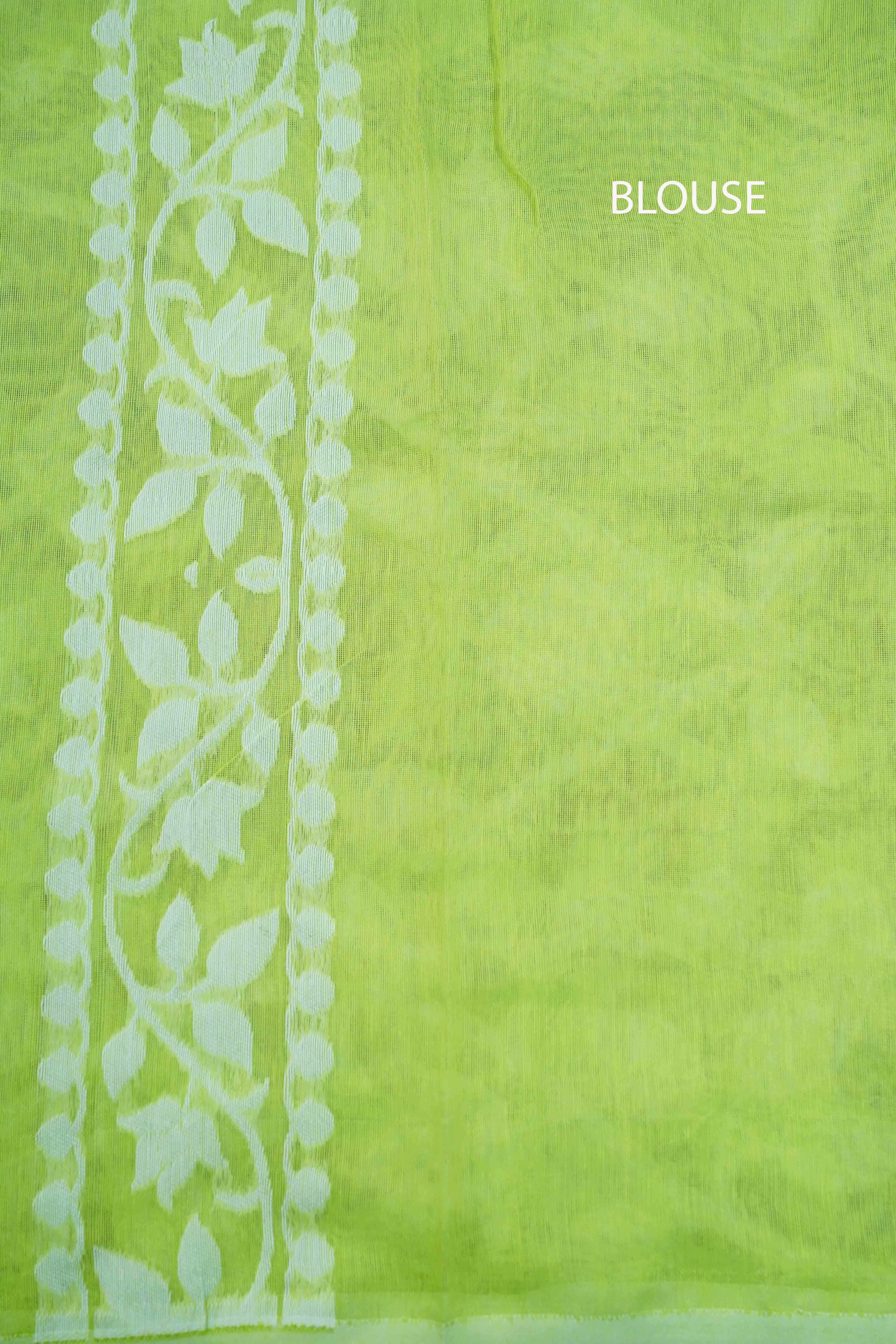NASTY GREEN JAMDANI COTTON SAREE - Queens Jewel Emporium