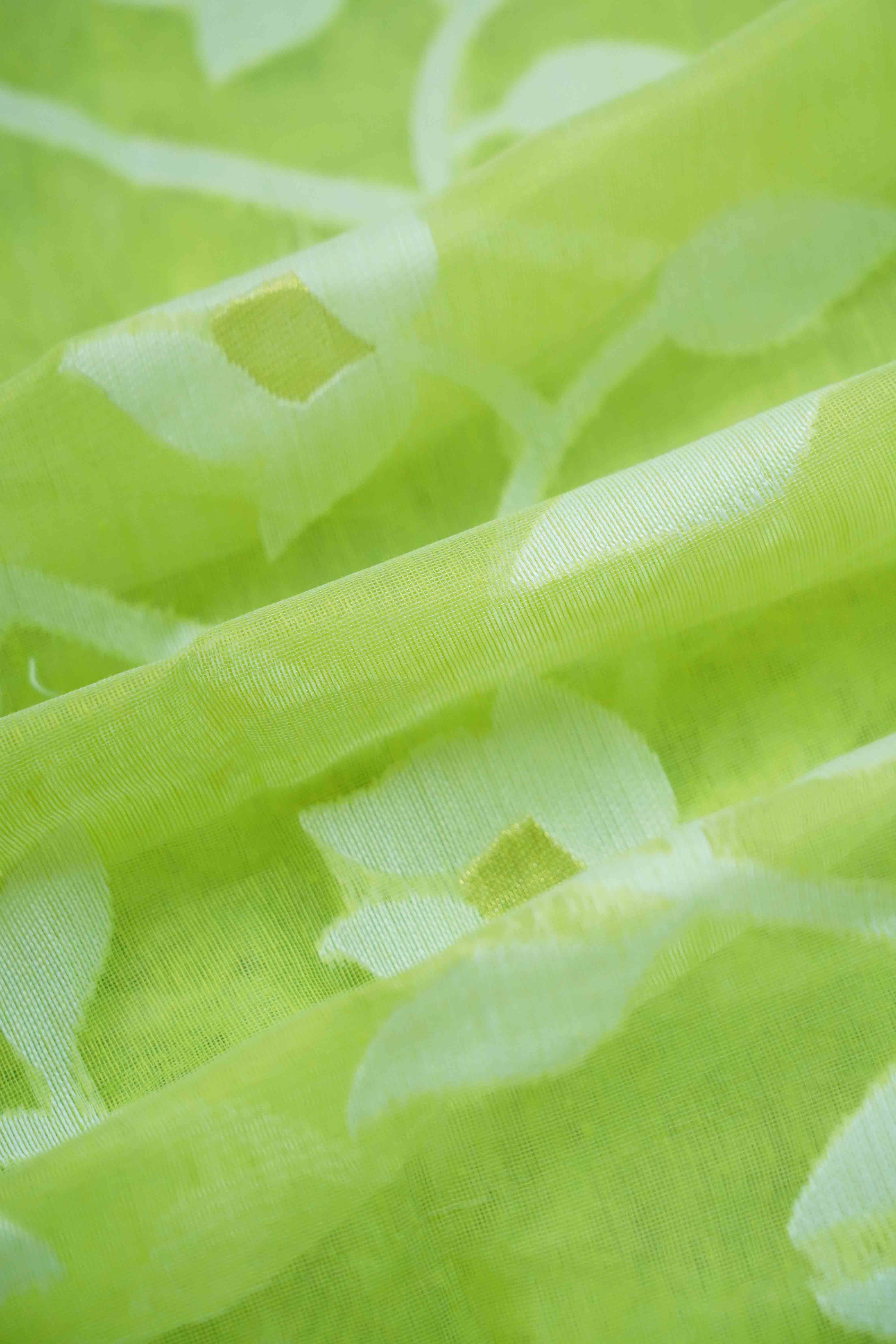 NASTY GREEN JAMDANI COTTON SAREE - Queens Jewel Emporium